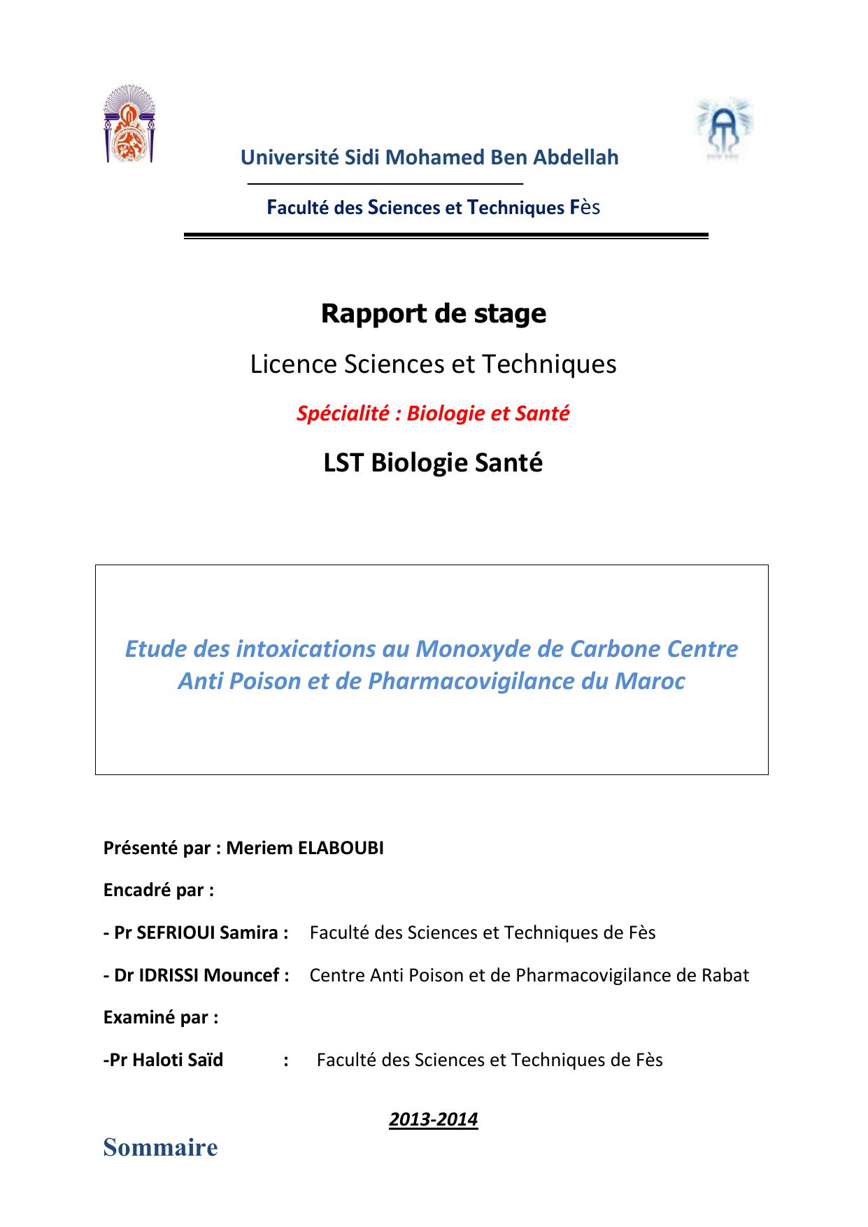 Etude des intoxications au Monoxyde de Carbone Centre Anti Poison et de Pharmacovigilance du Maroc