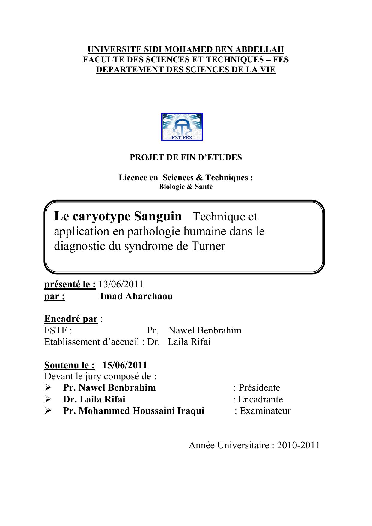 Le caryotype Sanguin Technique et application en pathologie humaine dans le diagnostic du syndrome de Turner