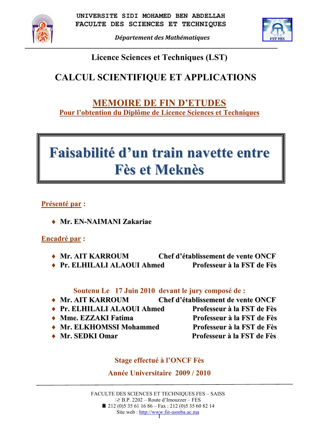 Faisabilité d’un train navette entre Fès et Meknès