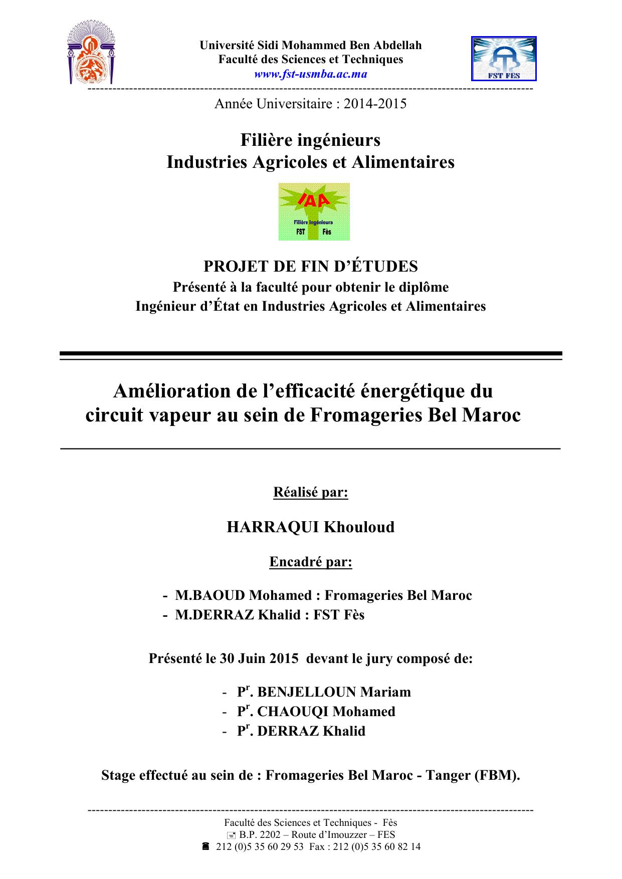 Amélioration de l’efficacité énergétique du circuit vapeur au sein de Fromageries Bel Maroc