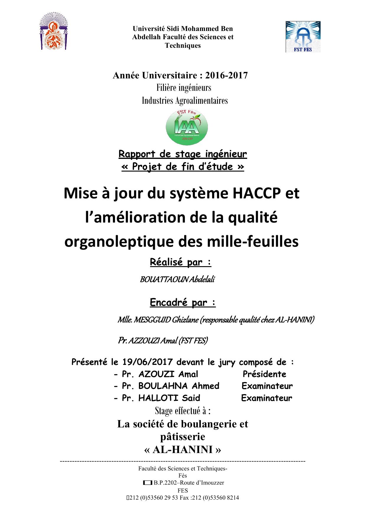 Mise à jour du système HACCP et l’amélioration de la qualité organoleptique des mille-feuilles