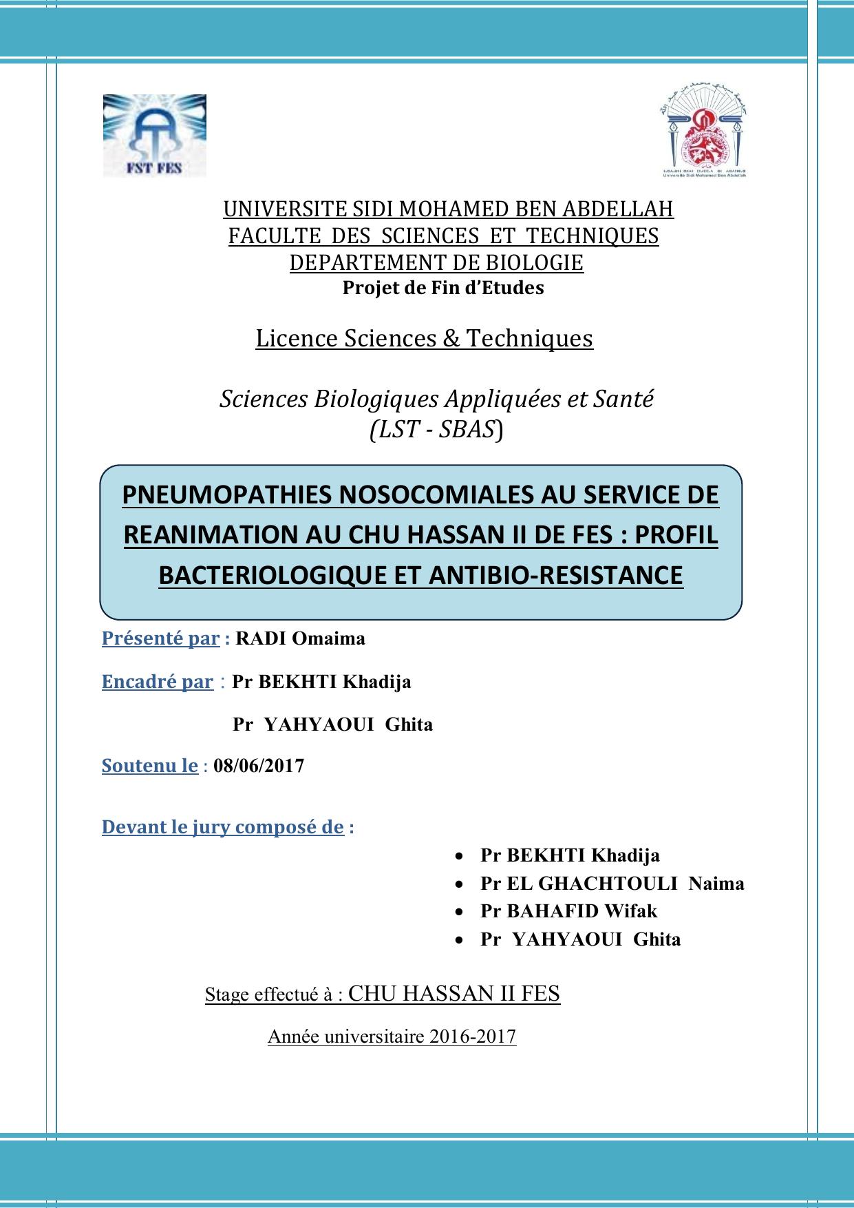 Pneumopathies nosocomiales au service de réanimation au CHU Hassan II de Fès: Profil bactériologique et antibio-résistance