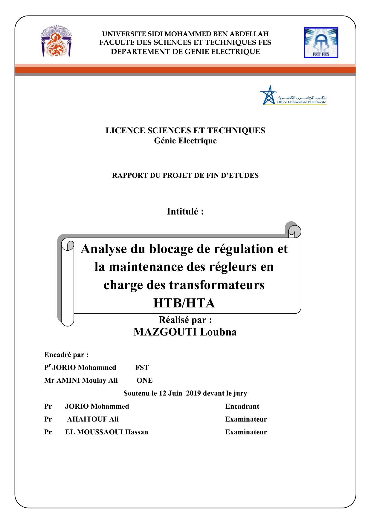 Analyse du blocage de régulation et la maintenance des régleurs en charge des transformateurs HTB/HTA