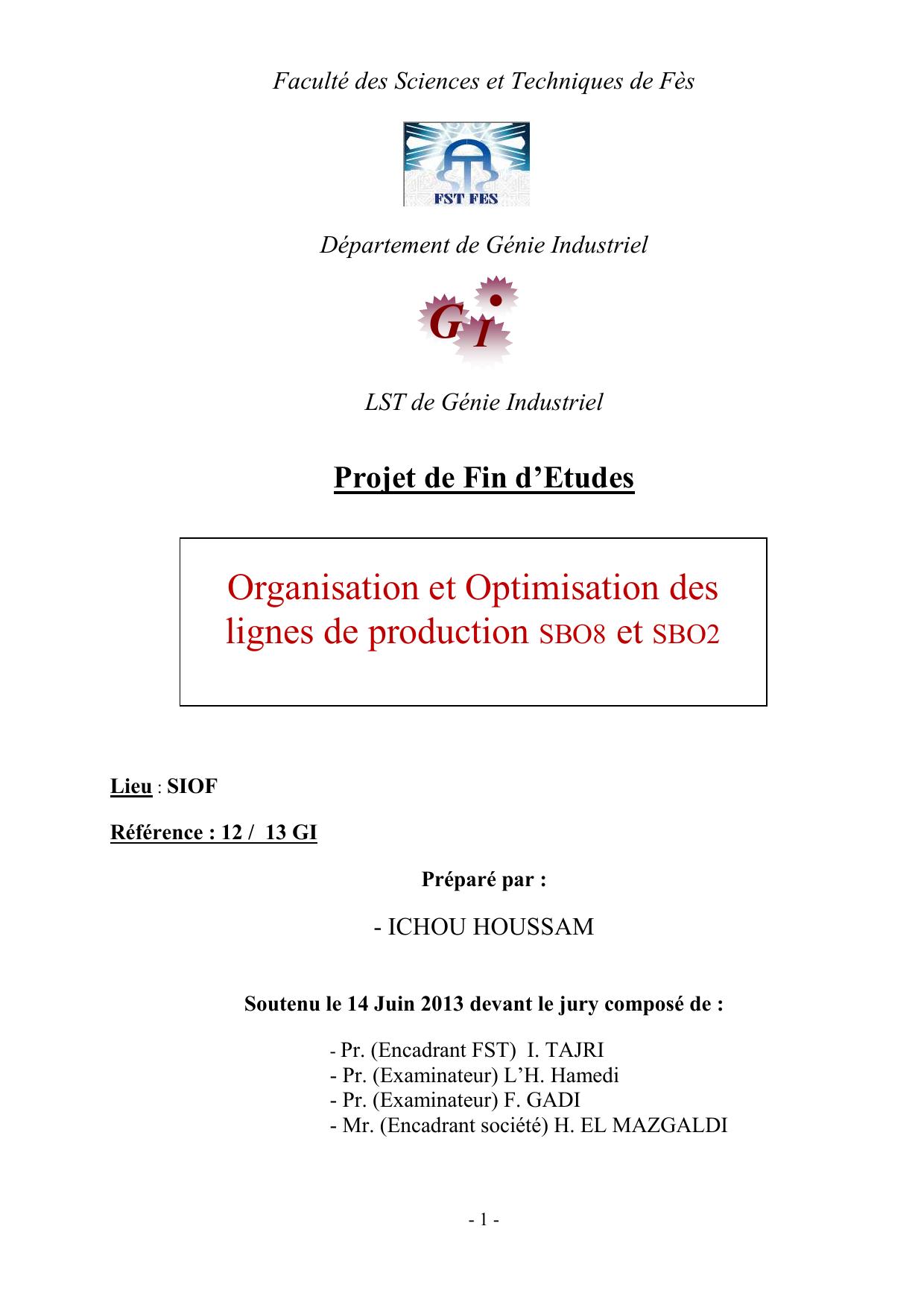 Organisation et Optimisation des lignes de production SBO8 et SBO2