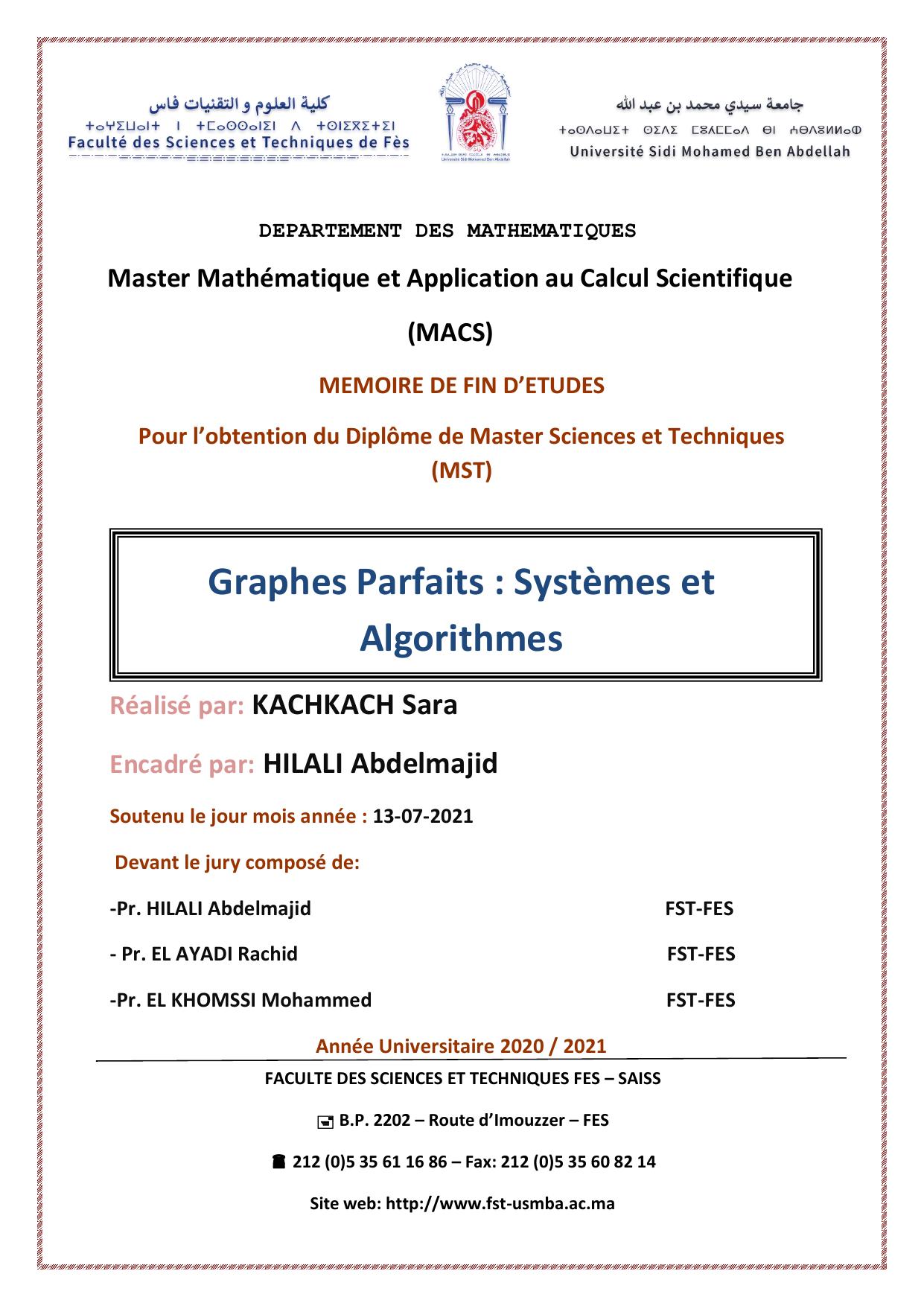 Graphes Parfaits : Systèmes et Algorithmes
