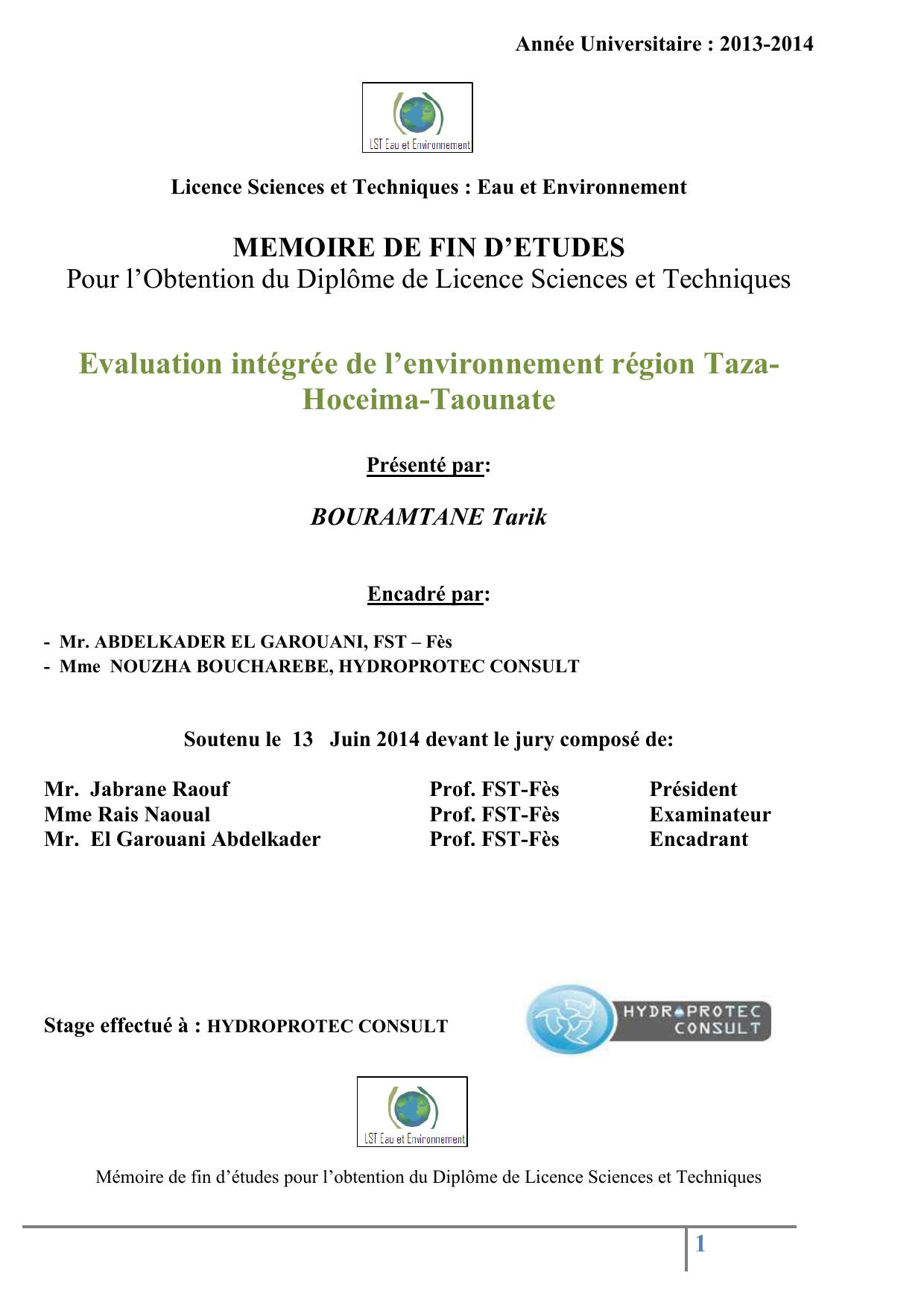 Evaluation intégrée de l’environnement région Taza- Hoceima-Taounate