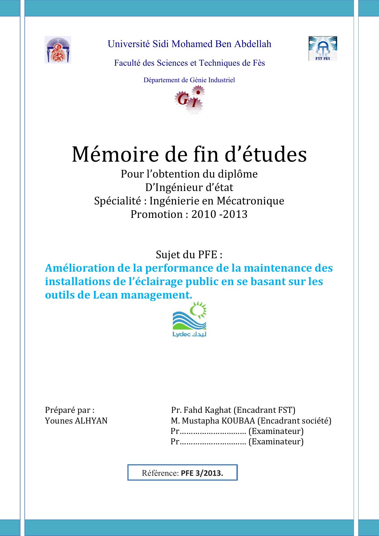 Amélioration de la performance de la maintenance des installations de l’éclairage public en se basant sur les outils de Lean management.