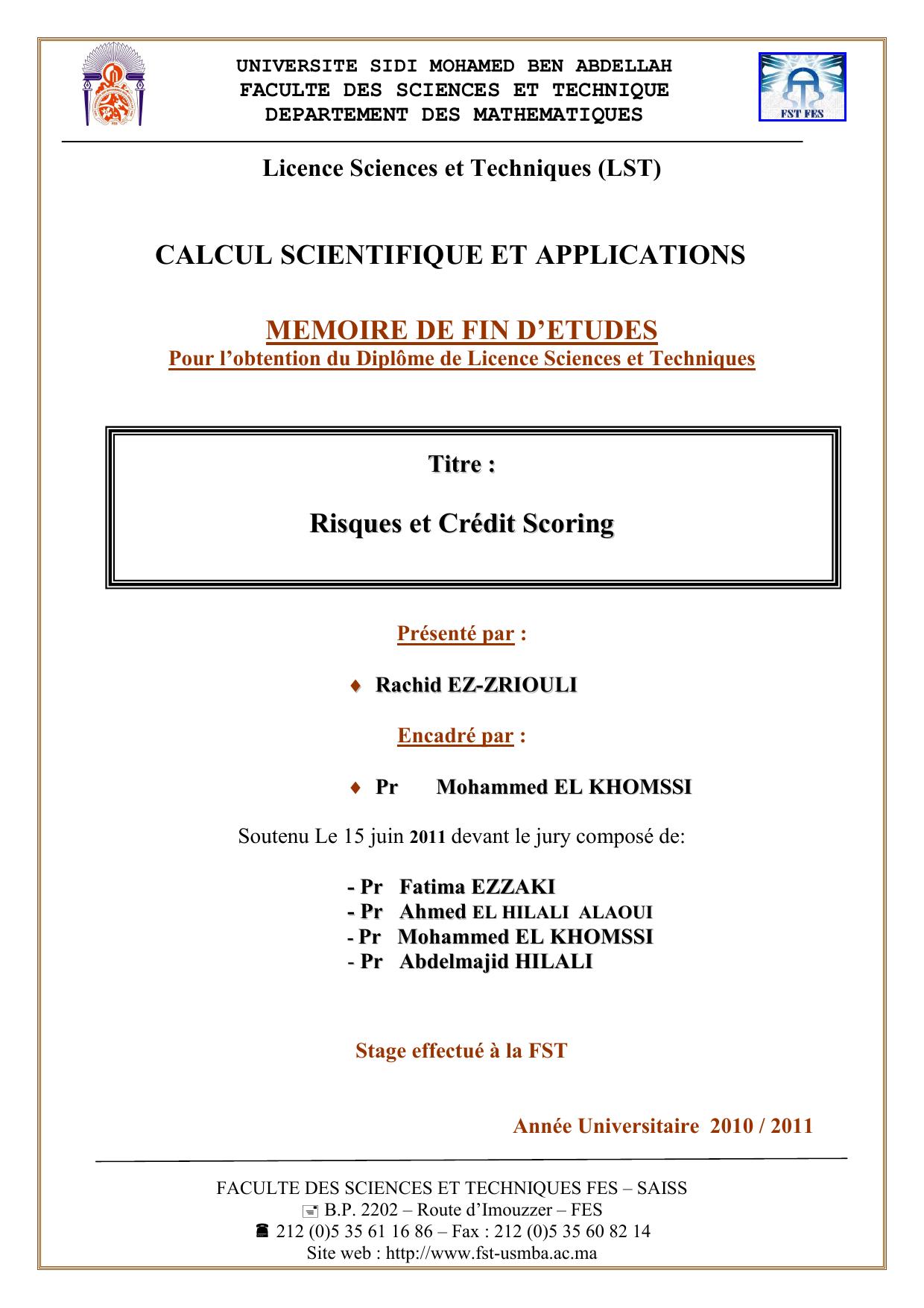 Risques et Crédit Scoring