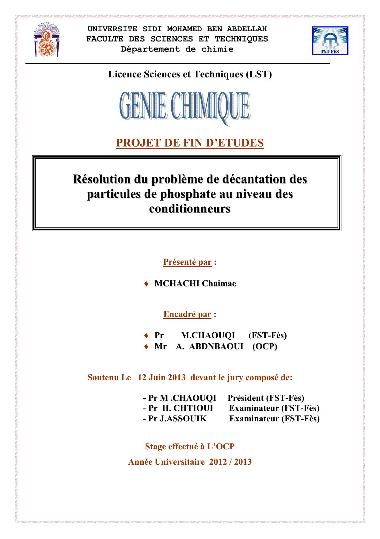 Résolution du problème de décantation des particules de phosphate au niveau des conditionneurs