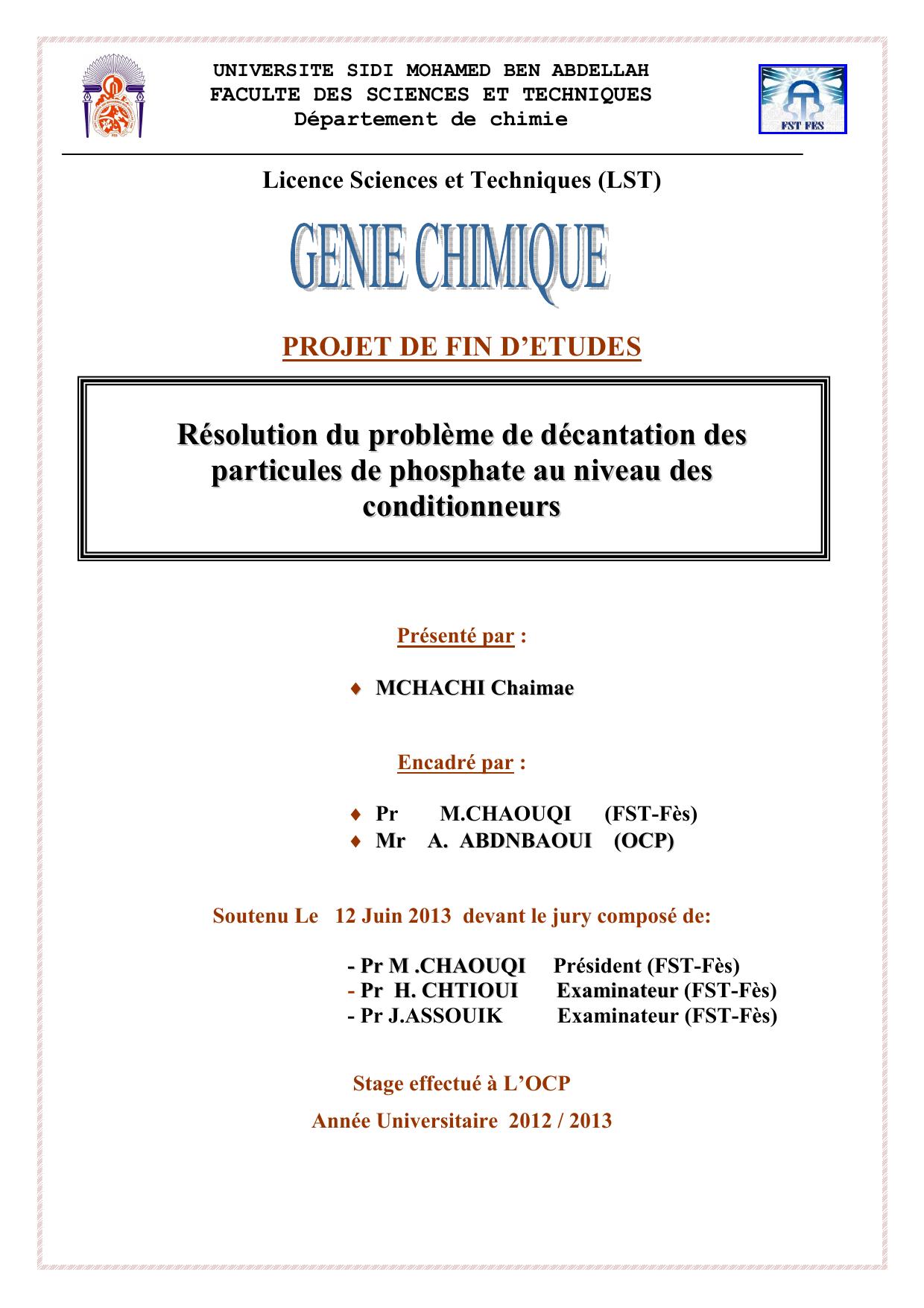 Résolution du problème de décantation des particules de phosphate au niveau des conditionneurs