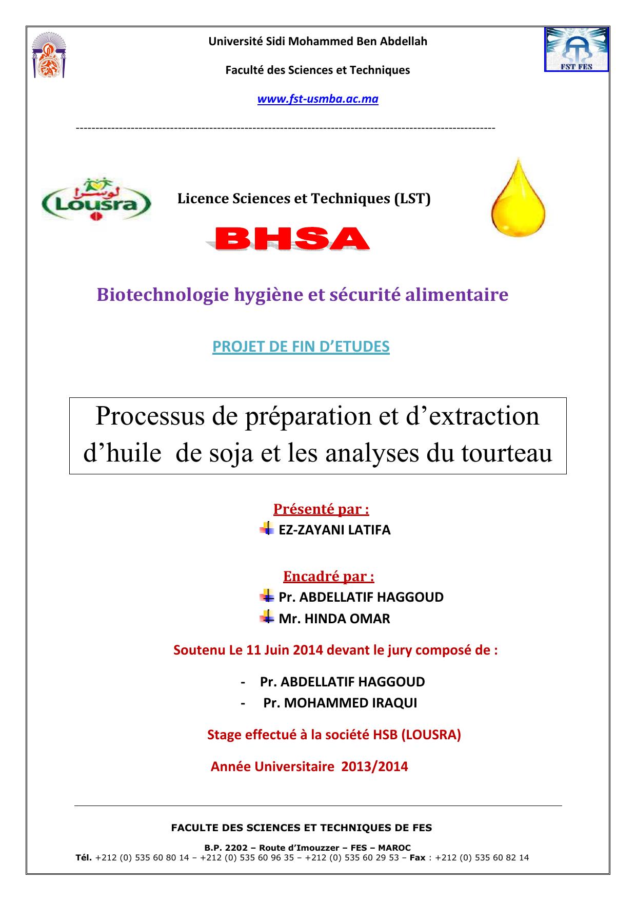 Processus de préparation et d’extraction d’huile de soja et les analyses du tourteau