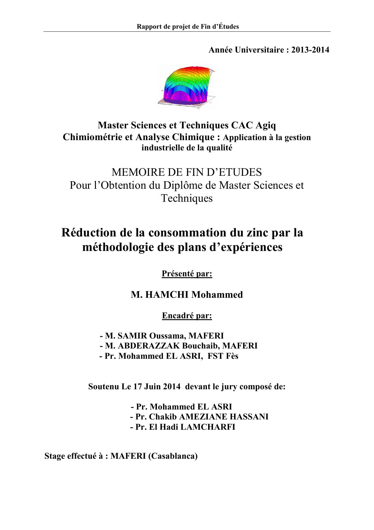 Réduction de la consommation du zinc par la méthodologie des plans d’expériences