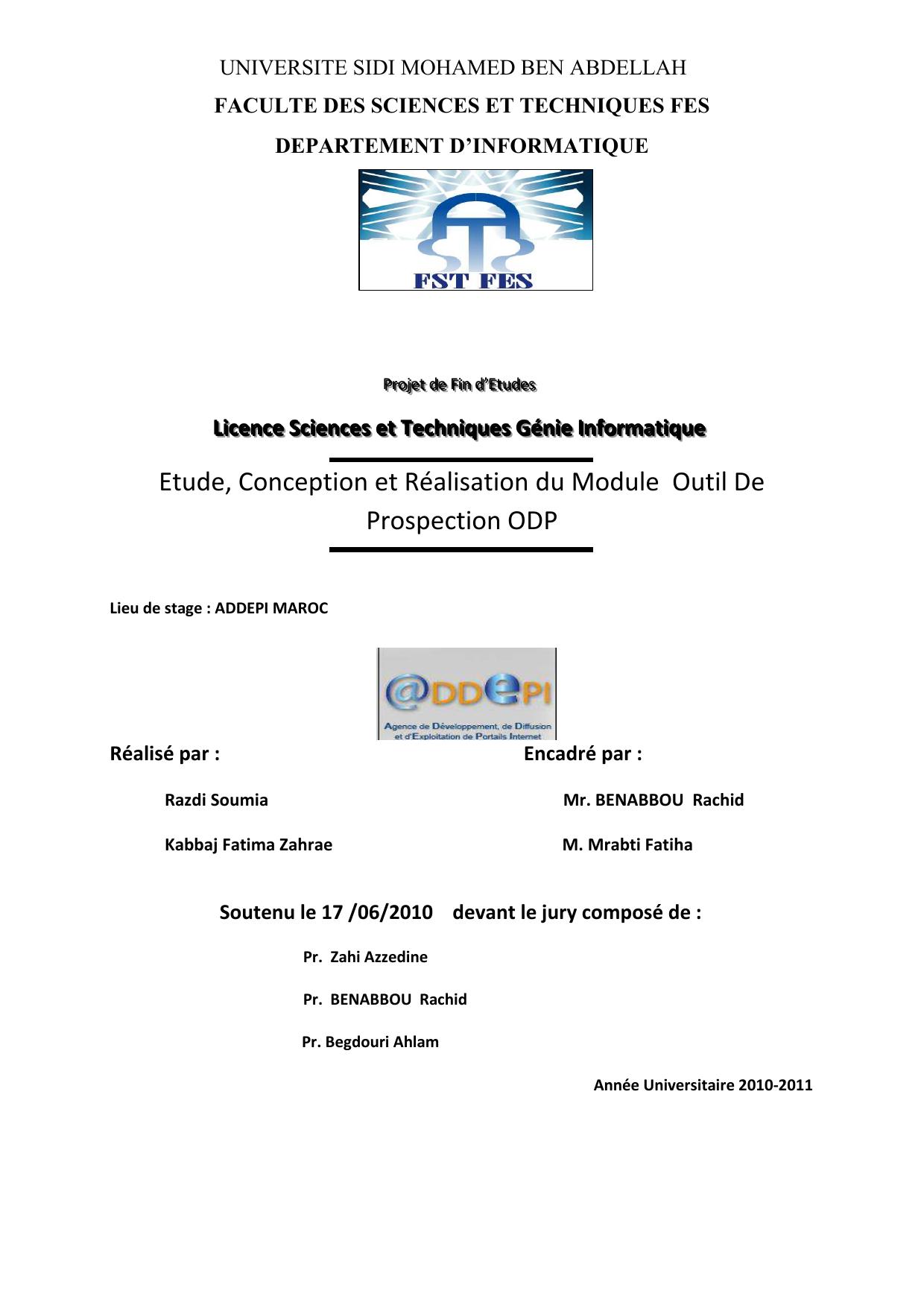 Etude, Conception et Réalisation du Module Outil De Prospection ODP