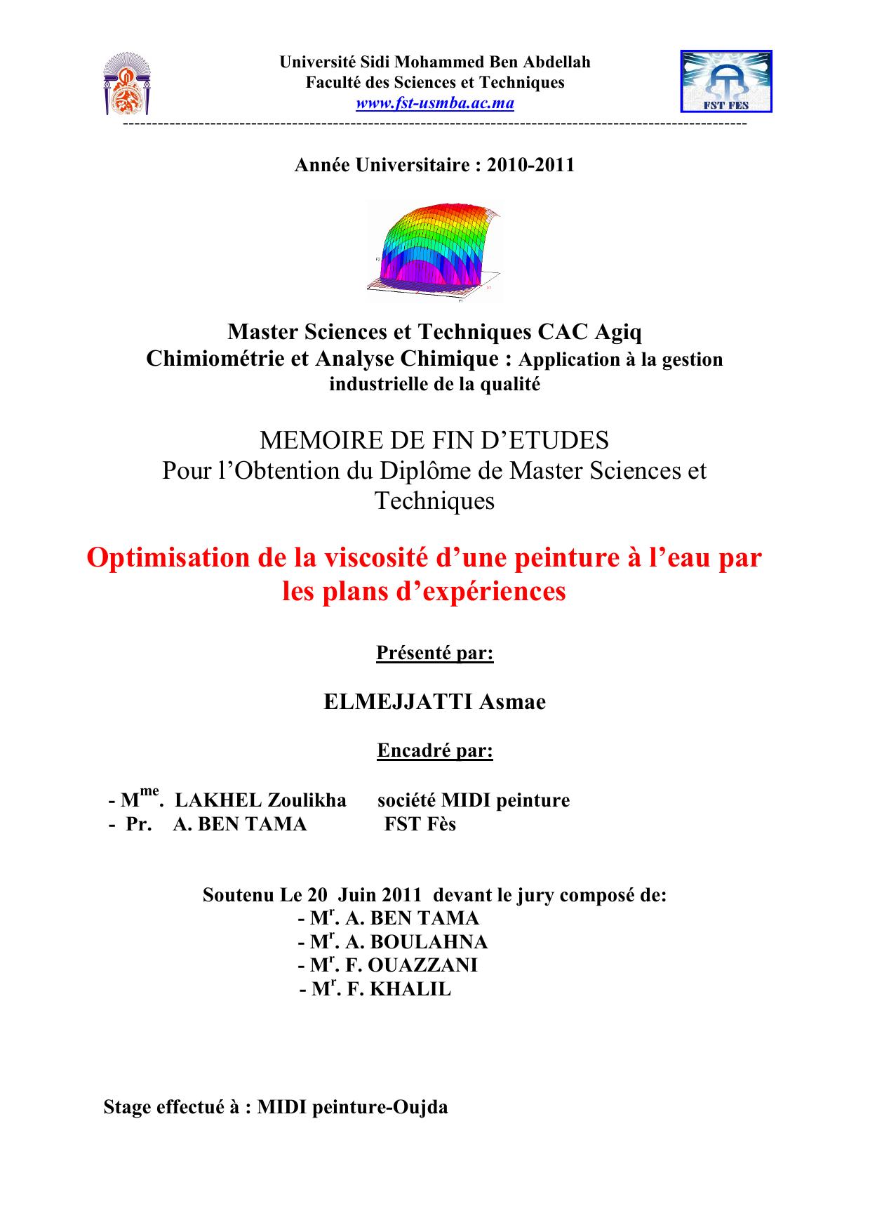 Optimisation de la viscosité d’une peinture à l’eau par les plans d’expériences