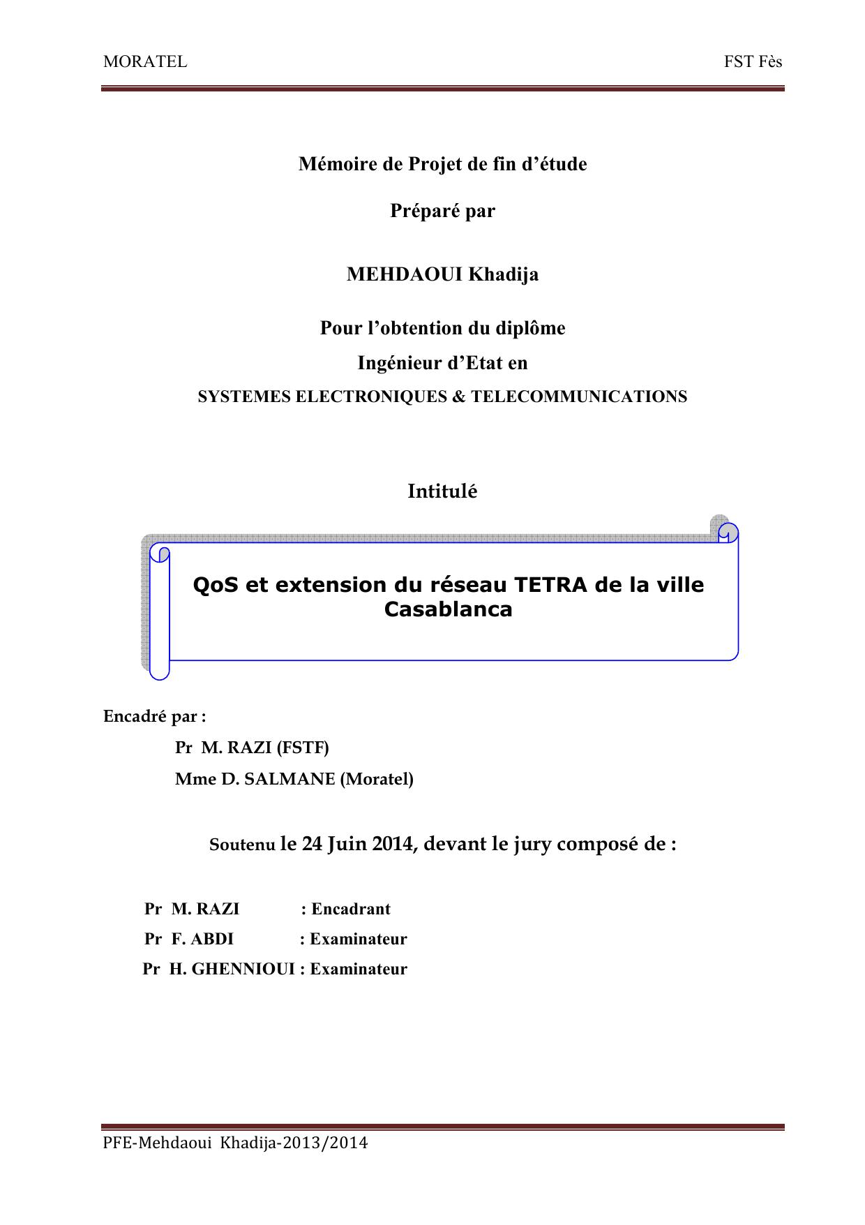 QoS et extension du réseau TETRA de la ville Casablanca