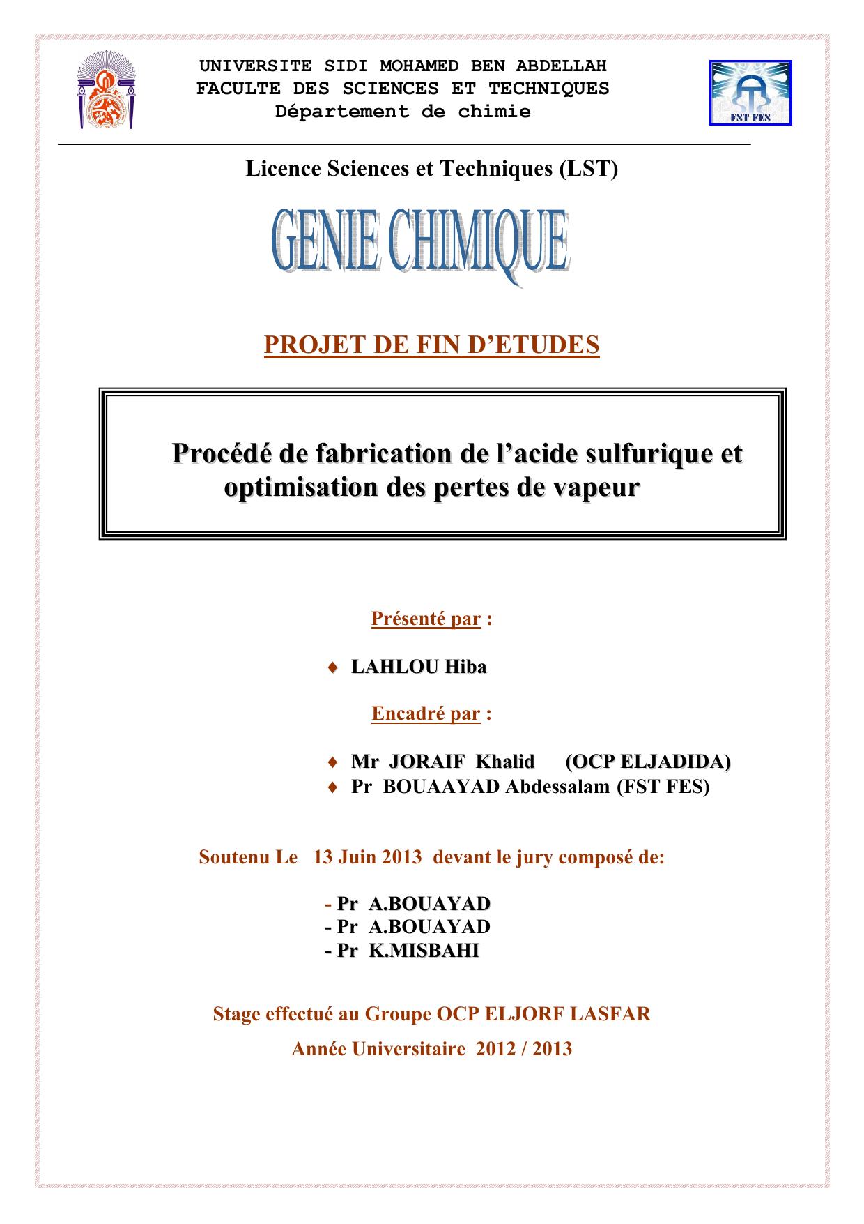 Procédé de fabrication de l’acide sulfurique et optimisation des pertes de vapeur