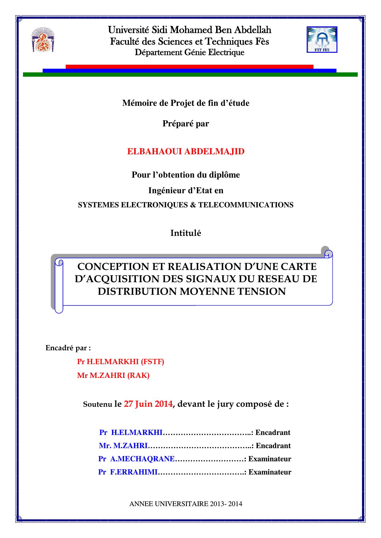 Conception et réalisation d'une carte d'acquisition des signaux du réseau de distribution moyenne tension