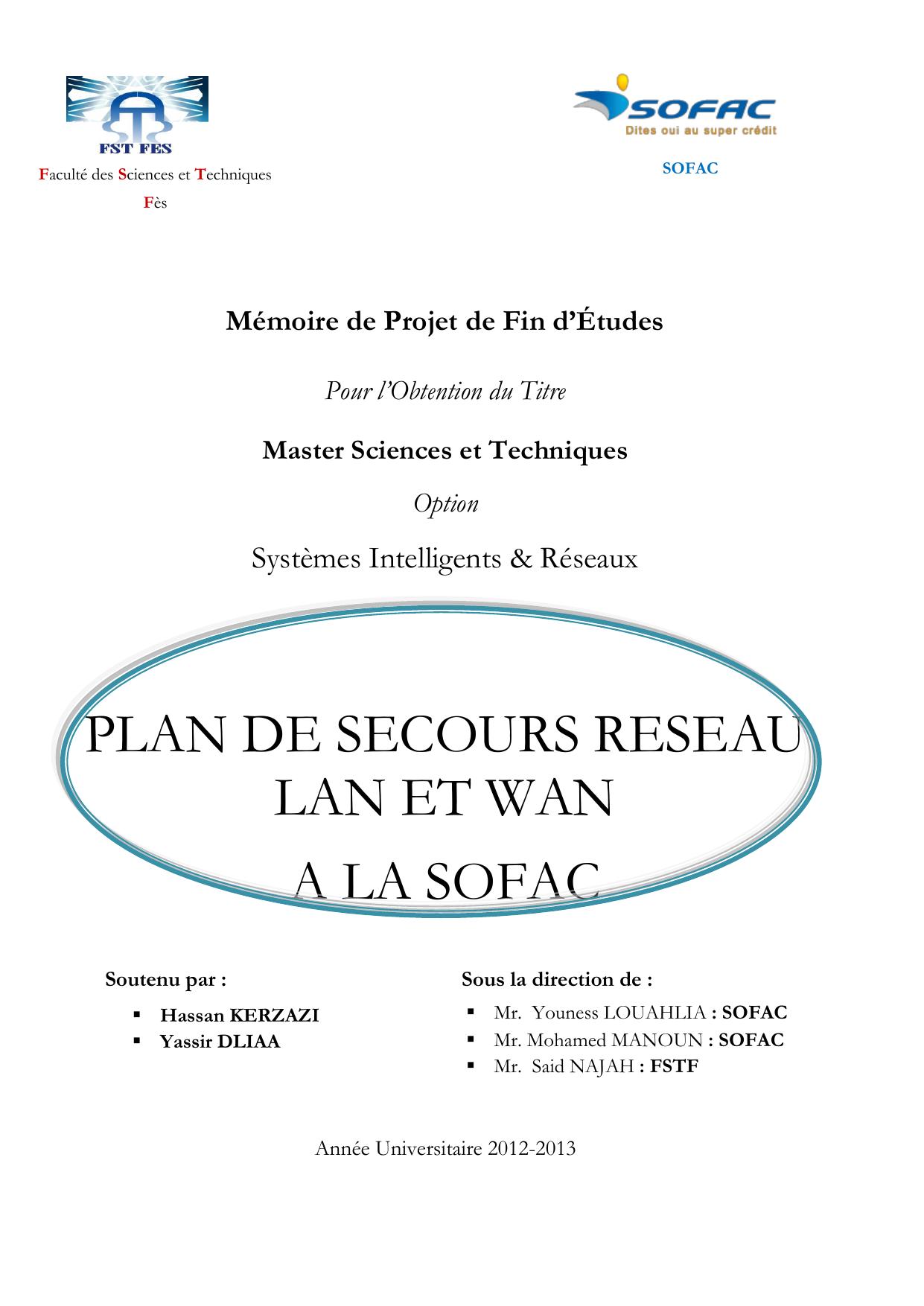 Plan de secours reseau LAN et WAN à la SOFAC