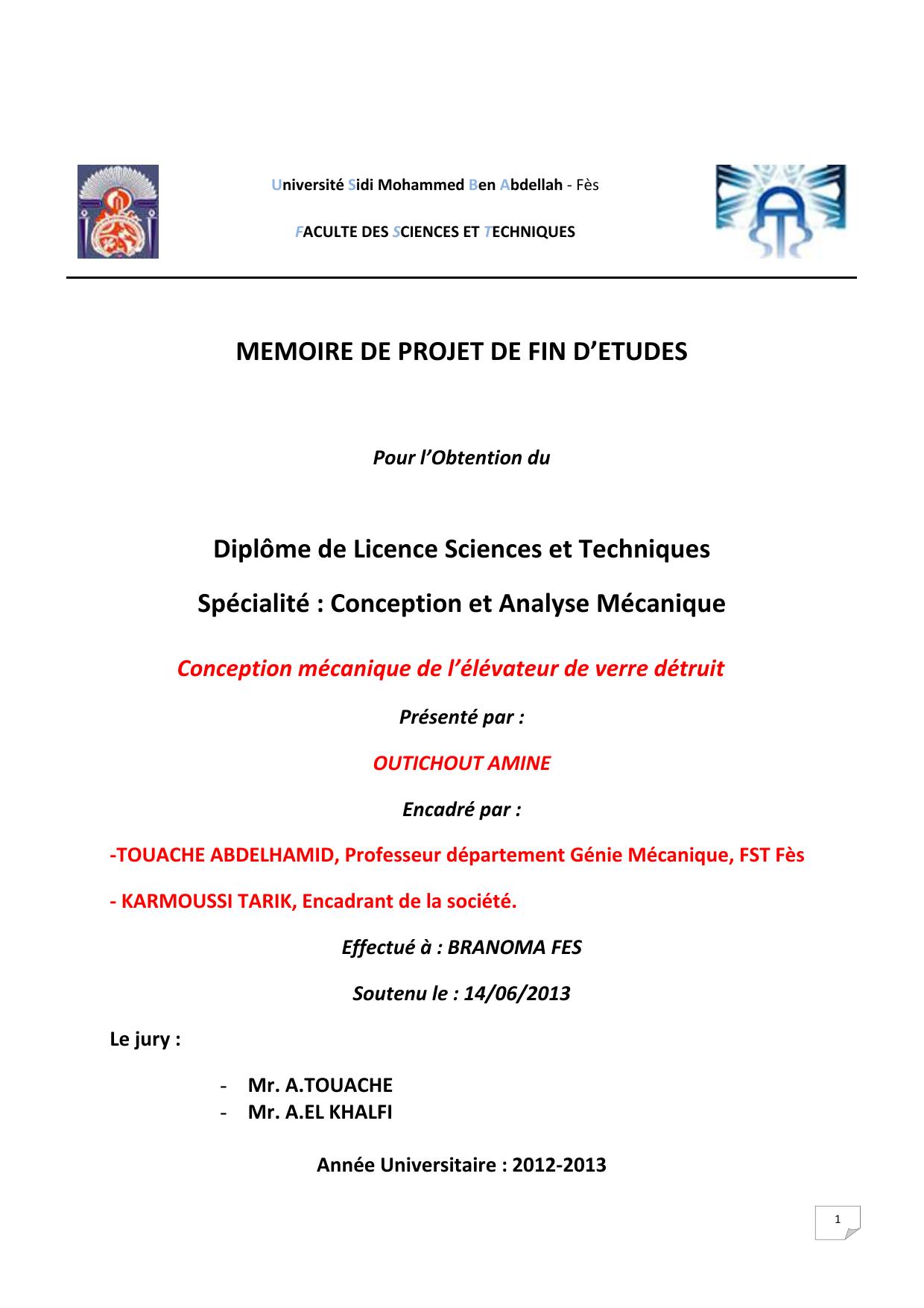 Conception mécanique de l’élévateur de verre détruit