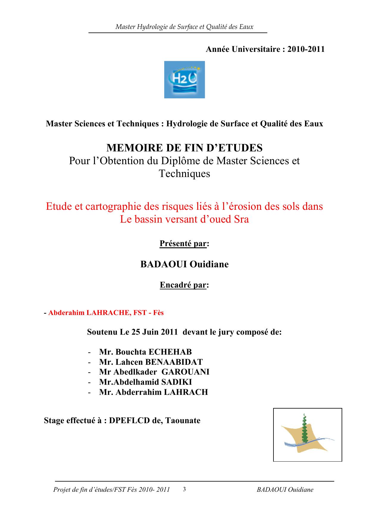 Etude et cartographie des risques liés à l’érosion des sols dans Le bassin versant d’oued Sra