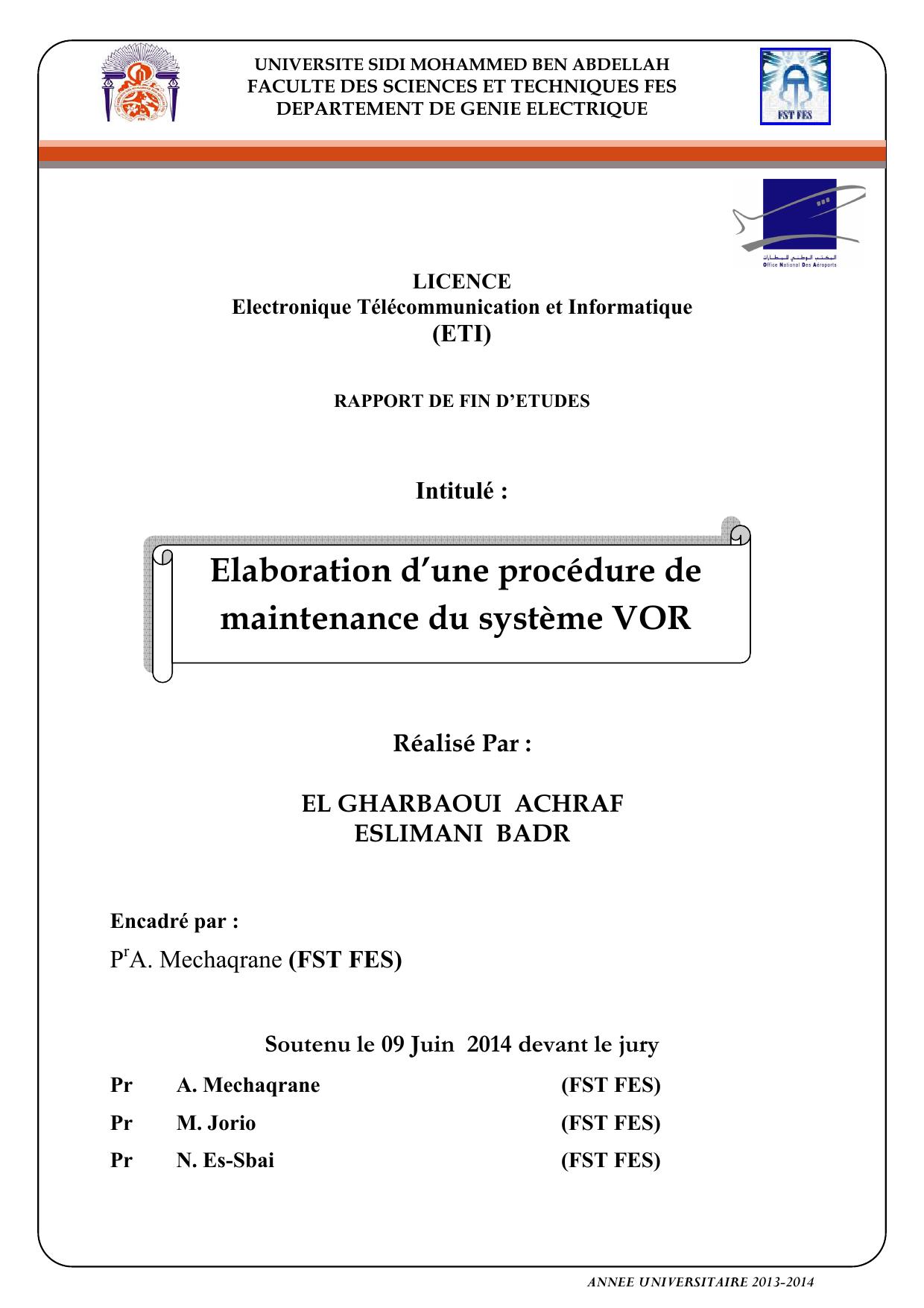 Elaboration d’une procédure de maintenance du système VOR