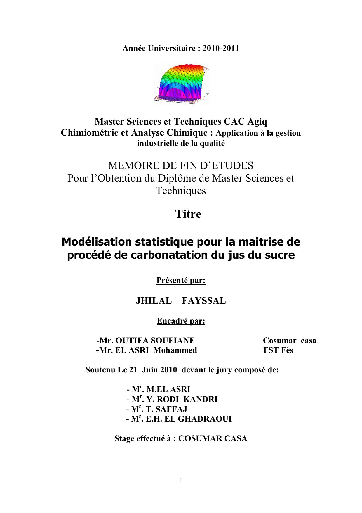 Modélisation statistique pour la maitrise de procédé de carbonatation du jus du sucre