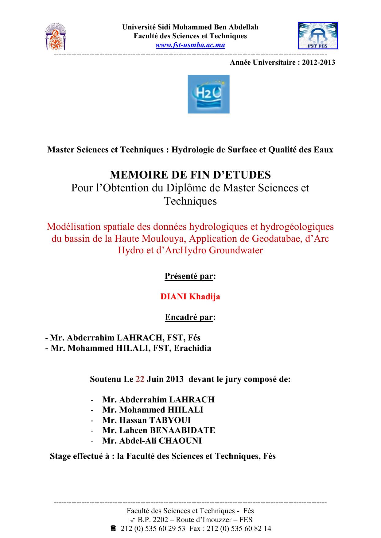 Modélisation spatiale des données hydrologiques et hydrogéologiques du bassin de la Haute Moulouya, Application de Geodatabae, d’Arc Hydro et d’ArcHydro Groundwater