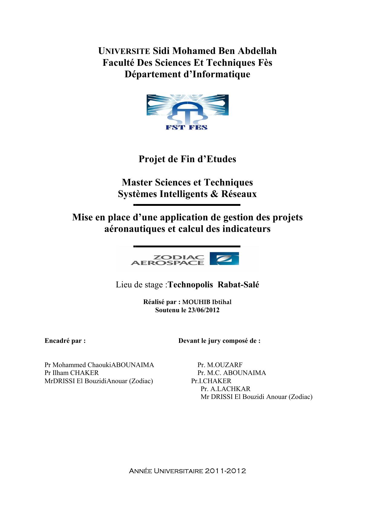 Mise en place d’une application de gestion des projets aéronautiques et calcul des indicateurs