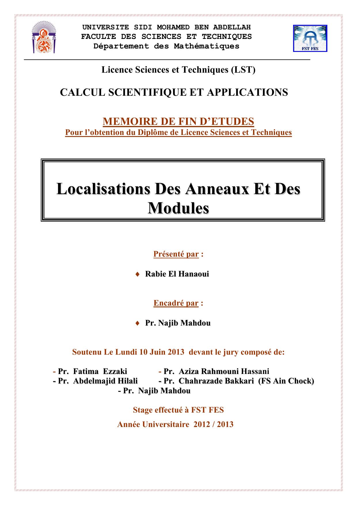 Localisations Des Anneaux Et Des Modules