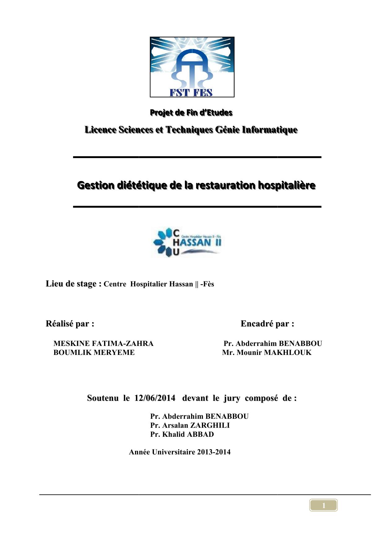 Gestion diétitique de la restauration hospitalière