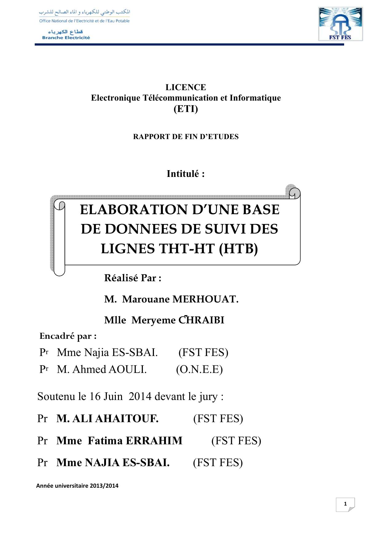 ELABORATION D’UNE BASE DE DONNEES DE SUIVI DES LIGNES THT-HT (HTB)