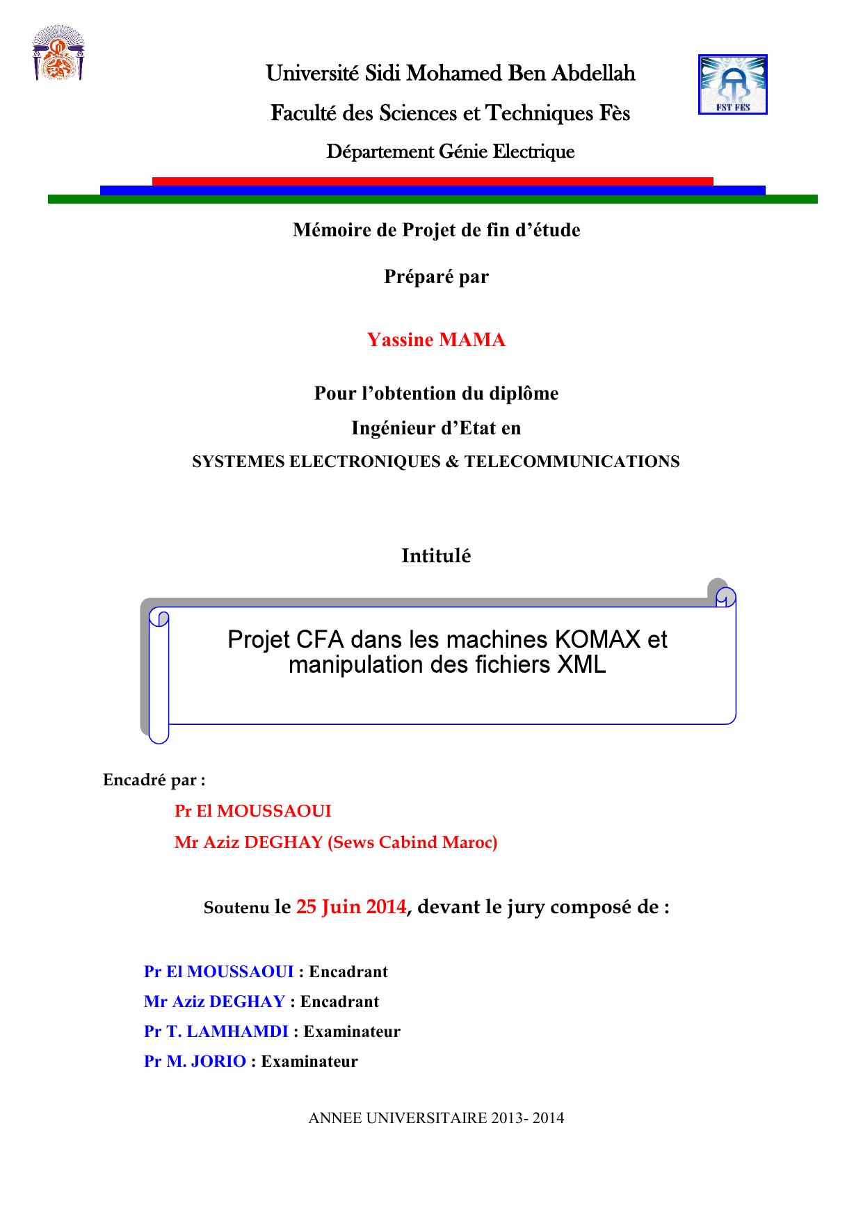 Projet CFA dans les machines KOMAX et manipulation des fichiers XML