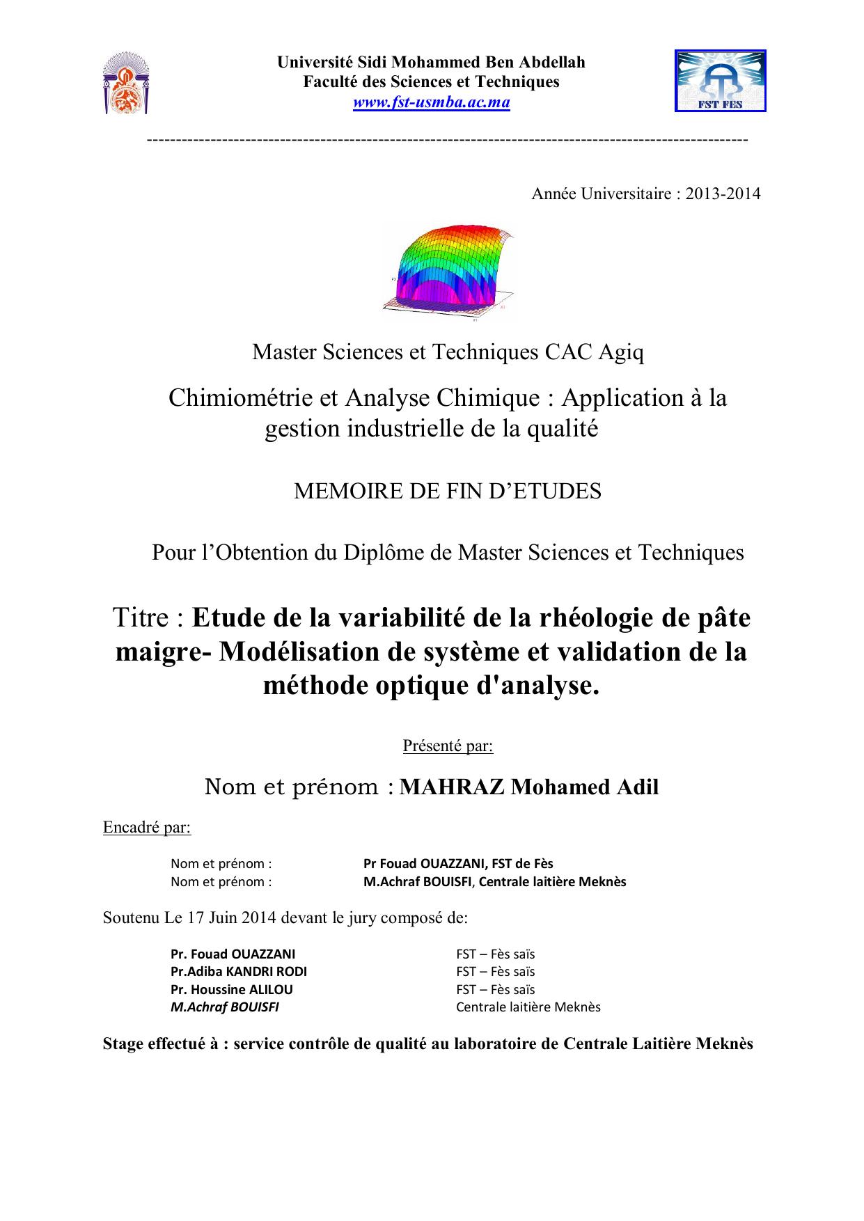 Etude de la variabilité de la rhéologie de pâte maigre- Modélisation de système et validation de la méthode optique d'analyse