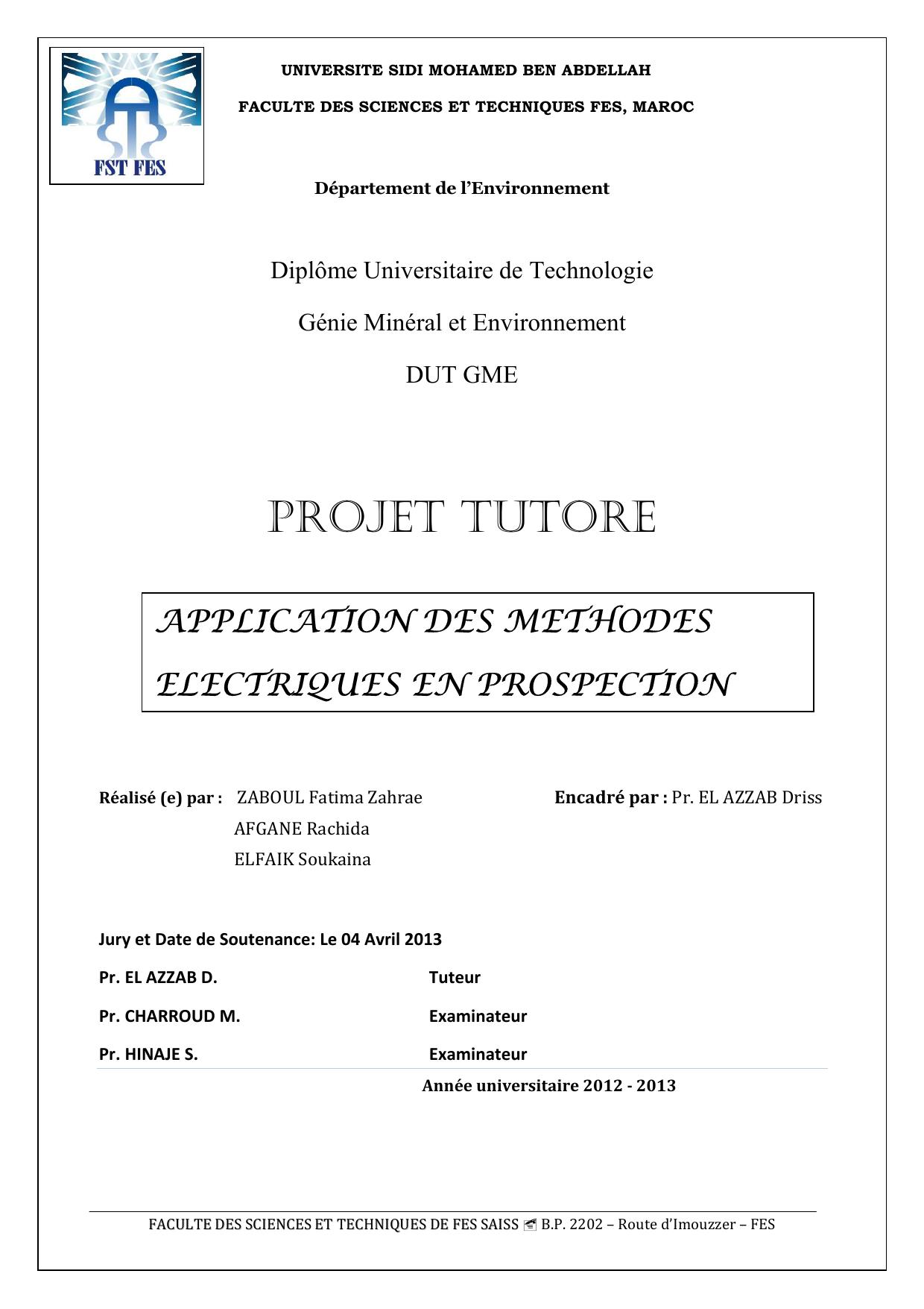 Application des méthodes électriques en prospection