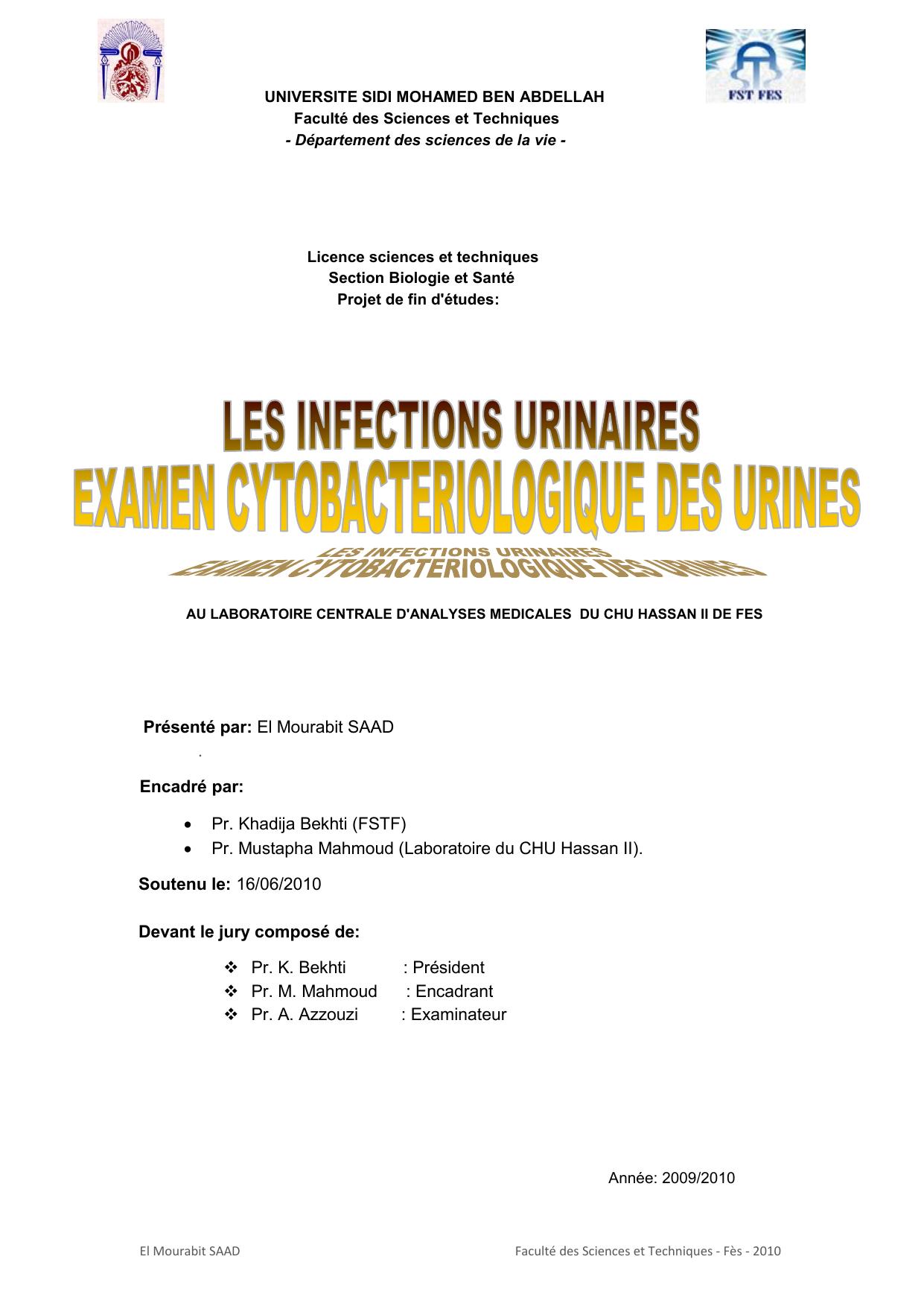 Les infections urinaires Examen Cytobactériologique des urines