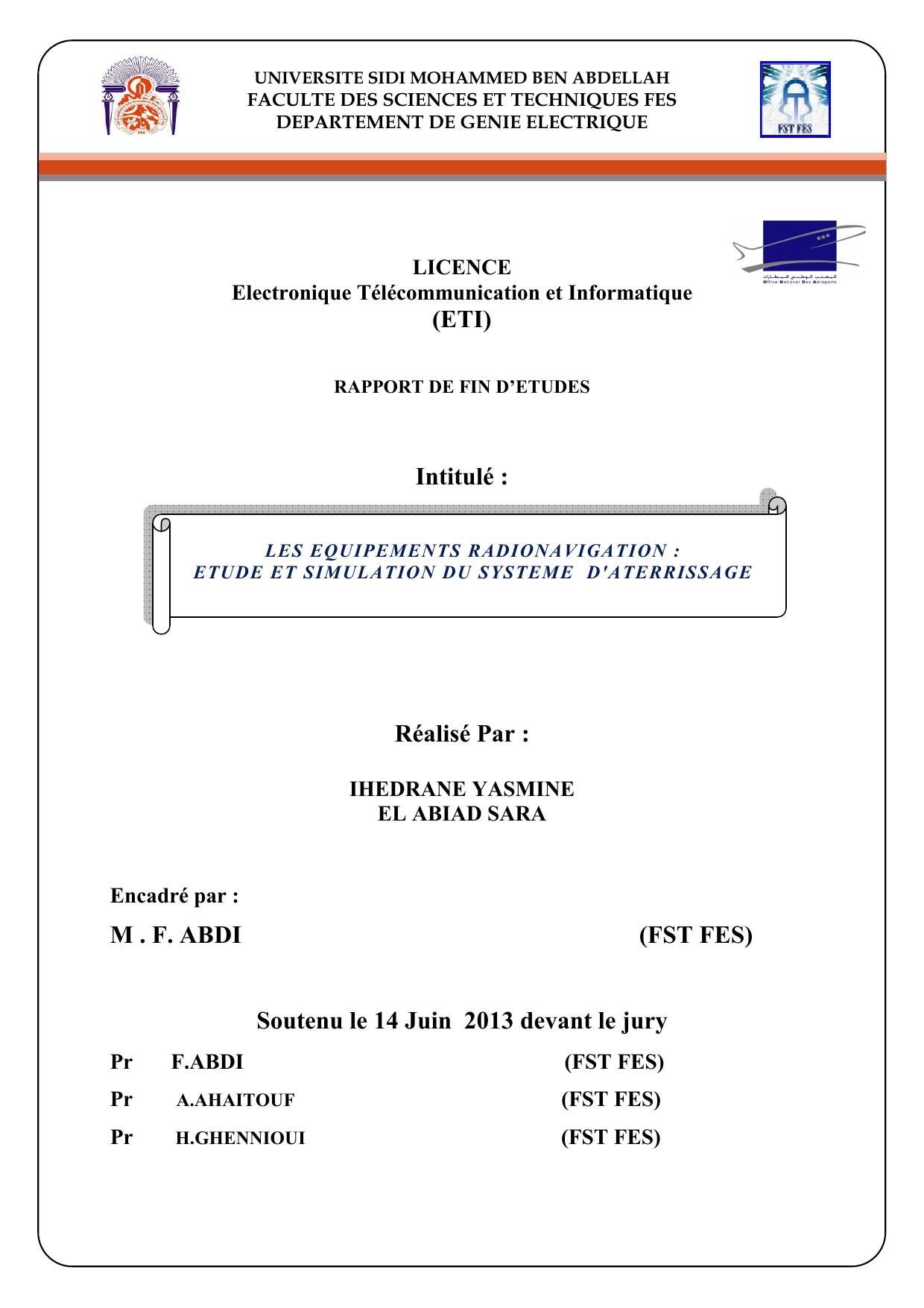 LES EQUIPEMENTS RADIONAVIGATION : ETUDE ET SIMULATION DU SYSTEME D'ATERRISSAGE