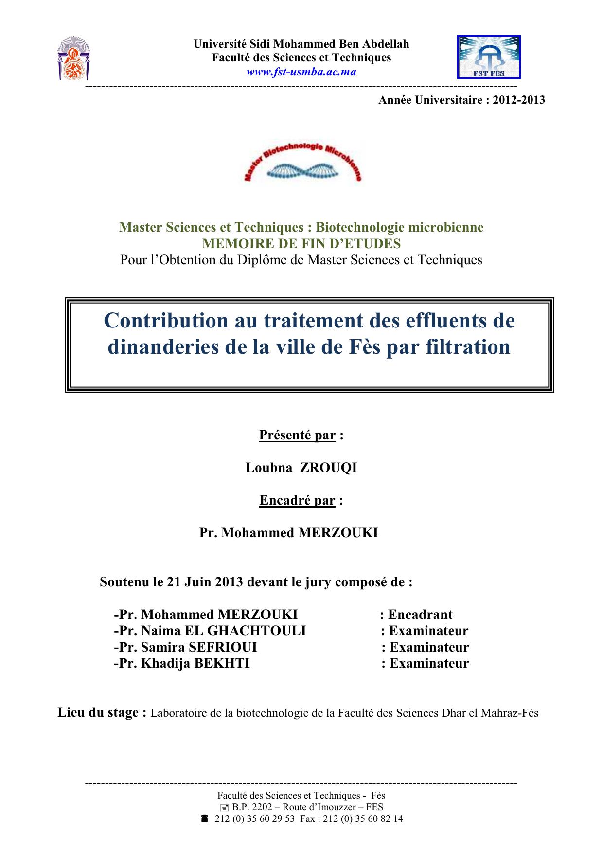 Contribution au traitement des effluents de dinanderies de la ville de Fès par filtration