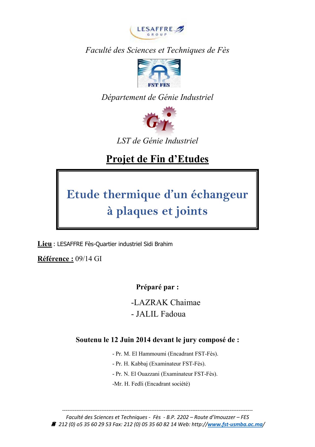 Etude thermique d’un échangeur à plaques et joints