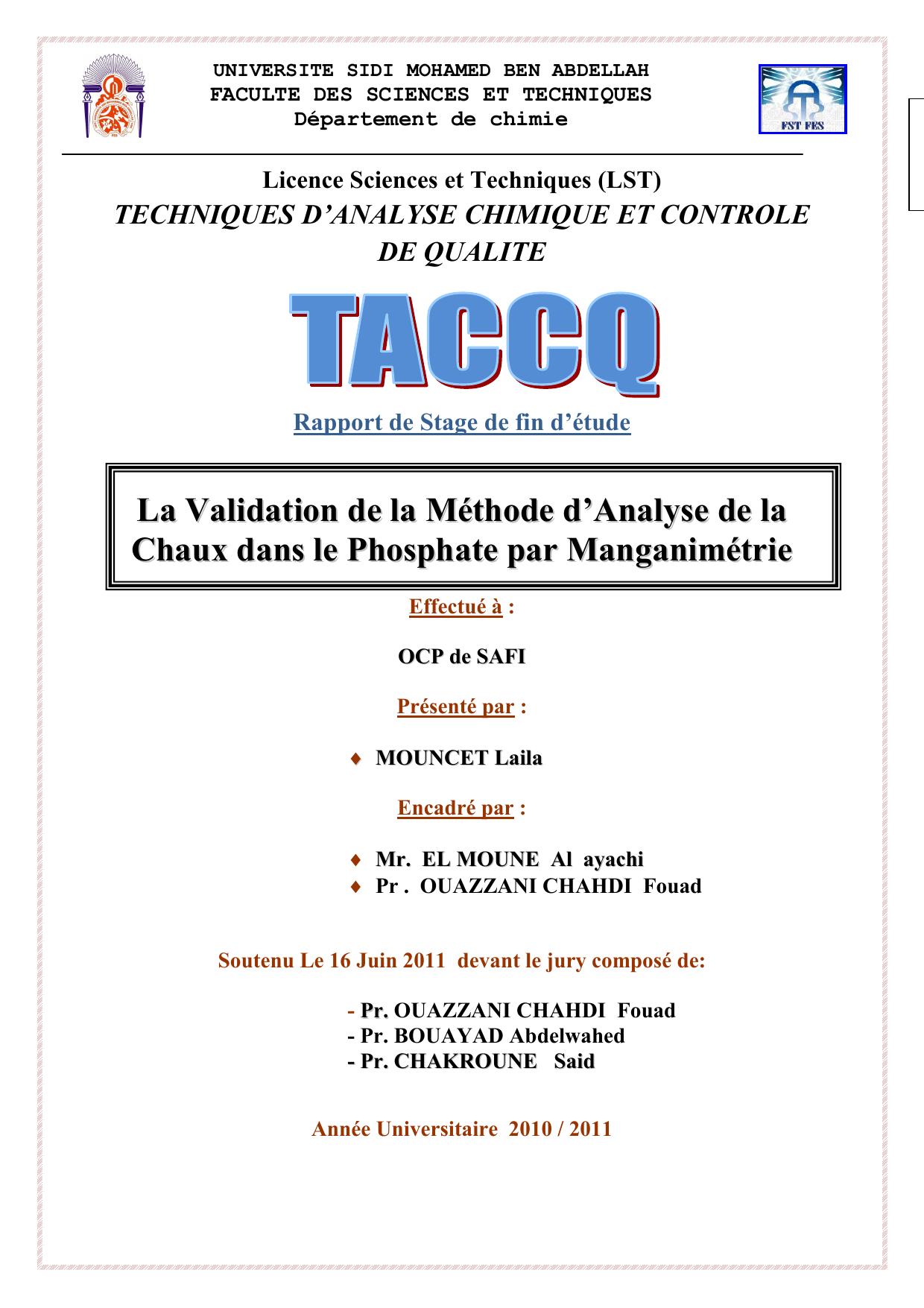 La Validation de la Méthode d’Analyse de la Chaux dans le Phosphate par Manganimétrie