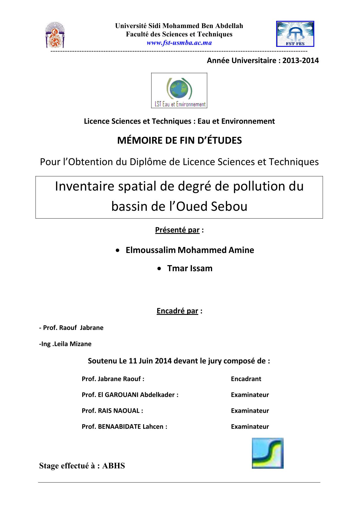 Inventaire spatial de degré de pollution du bassin de l’Oued Sebou