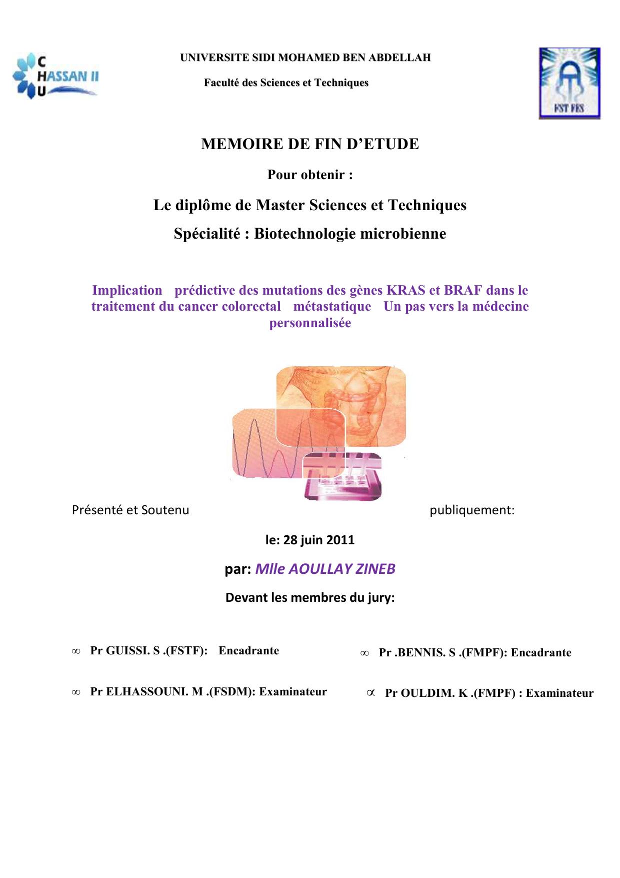 Implication prédictive des mutations des gènes KRAS et BRAF dans le traitement du cancer colorectal métastatique Un pas vers la médecine personnalisée