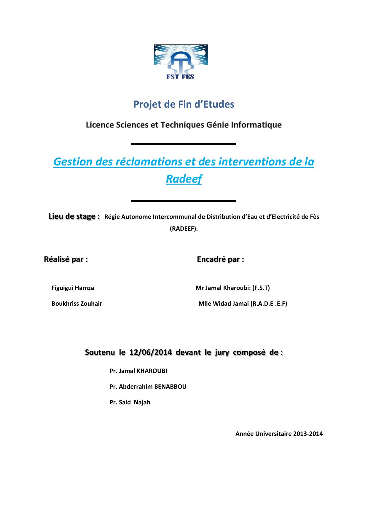 Gestion des réclamations et des interventions de la Radeef