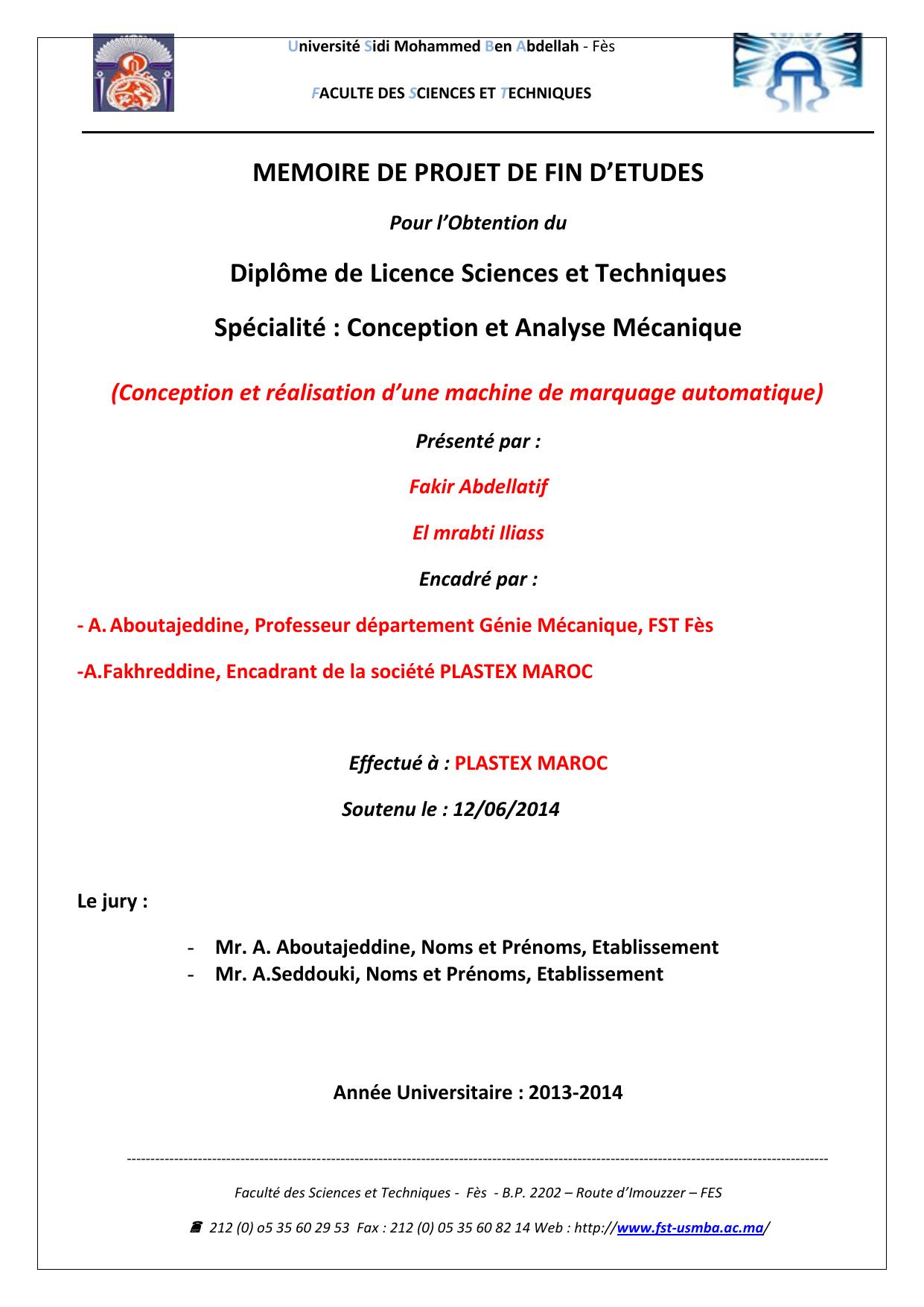 Conception et réalisation d’une machine de marquage automatique