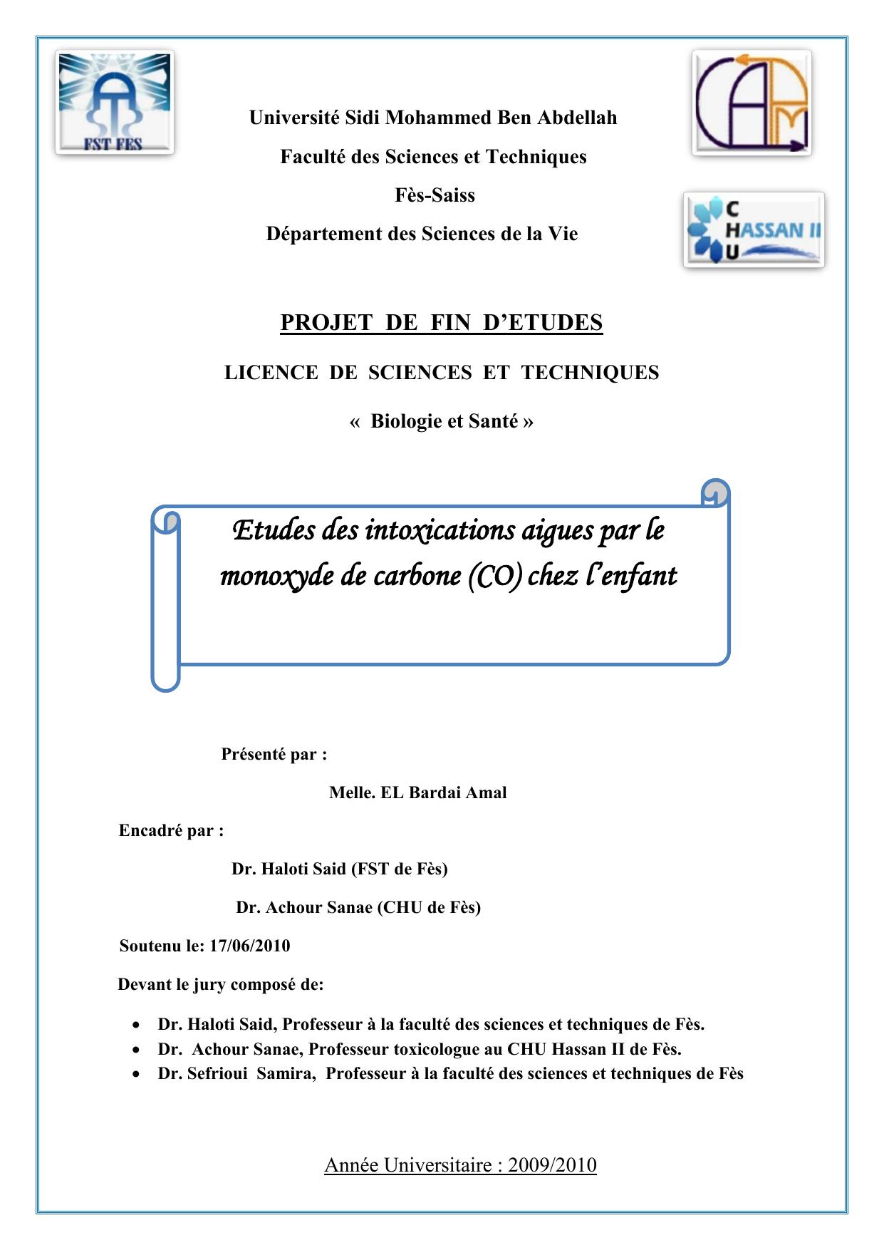 Etudes des intoxications aigues par le monoxyde de carbone (CO) chez l’enfant