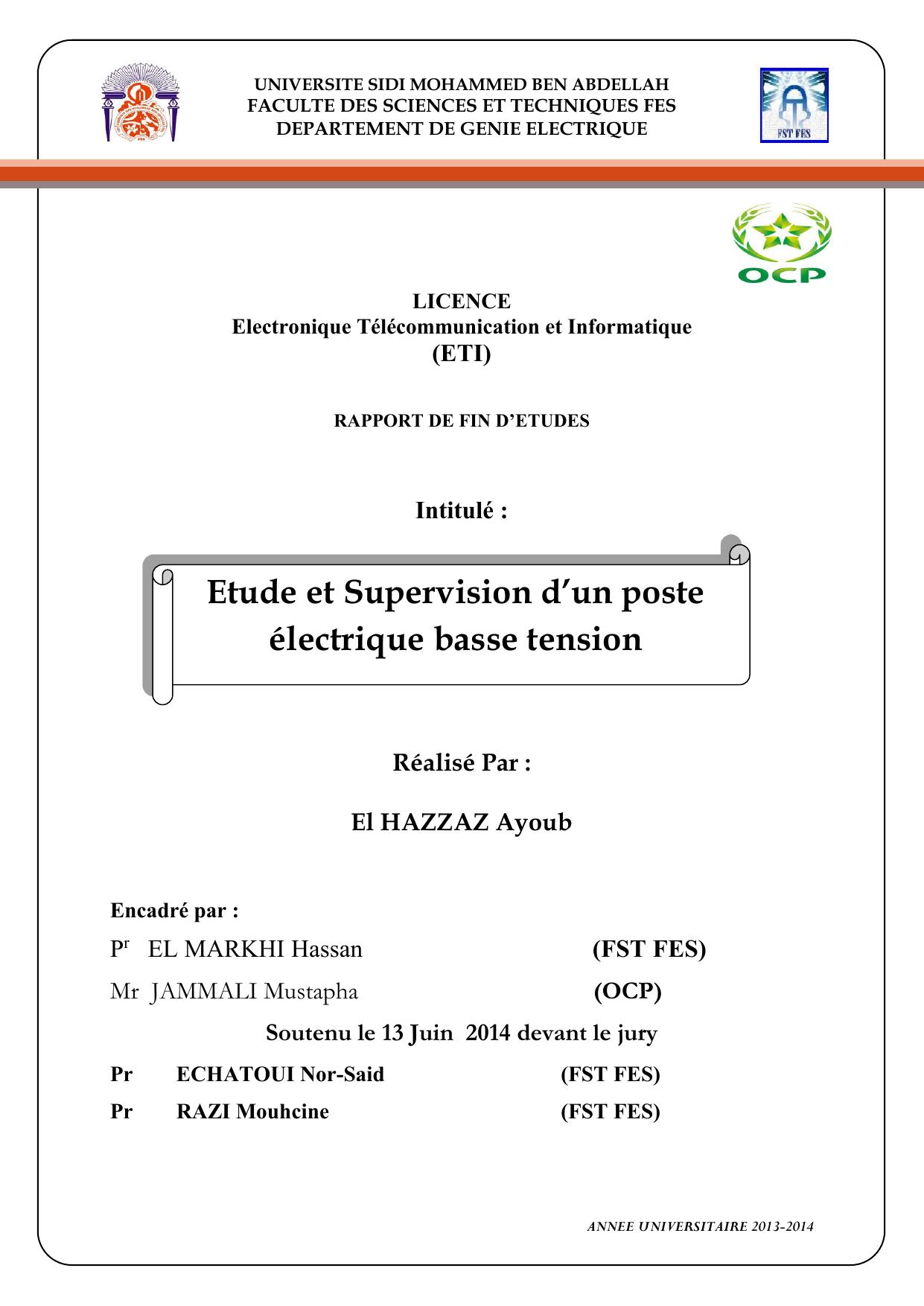 Etude et Supervision d’un poste électrique basse tension