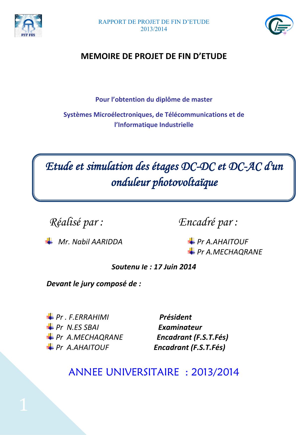 Etude et simulation des étages DC-DC et DC-AC d'un onduleur photovoltaïque