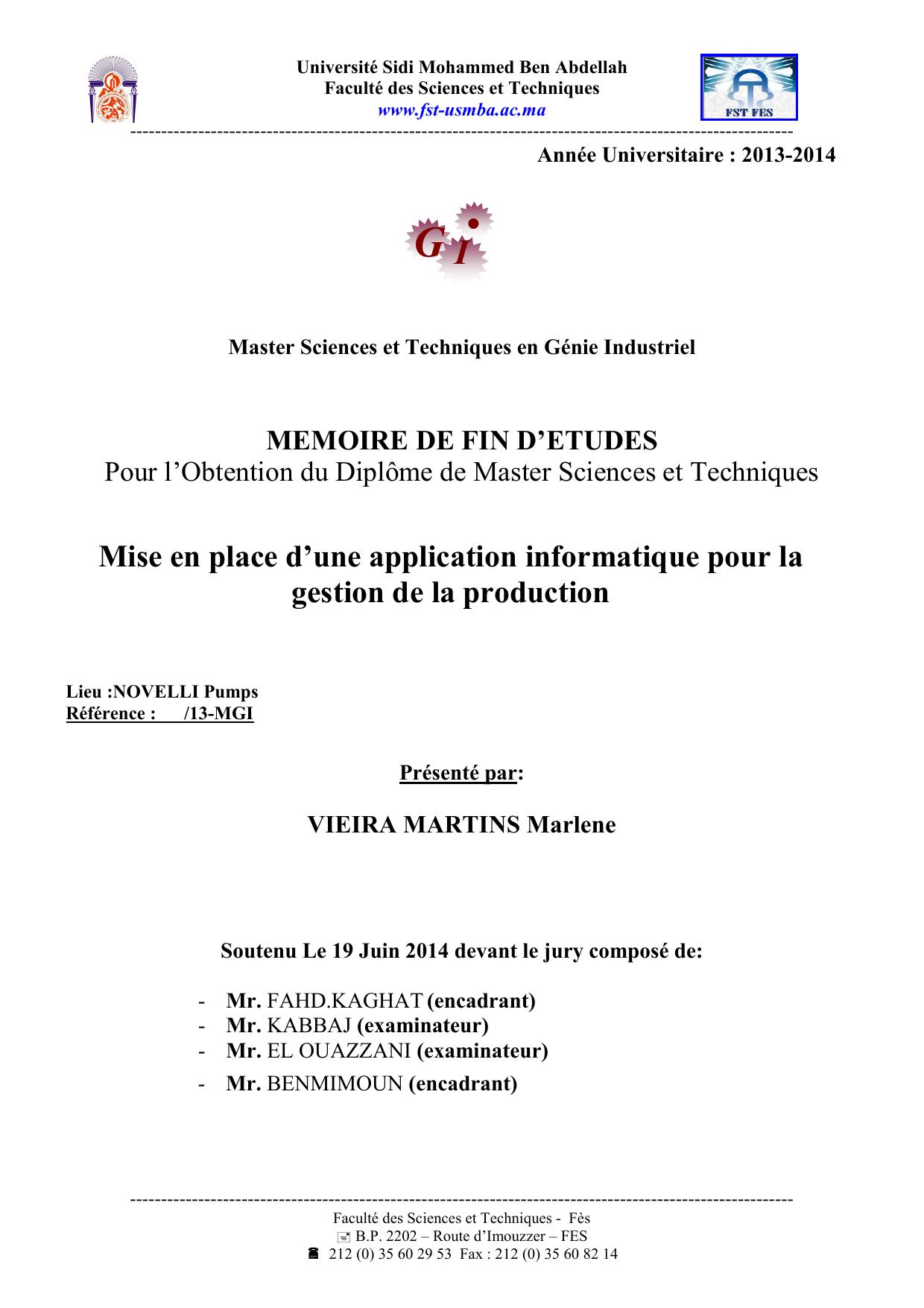 Mise en place d’une application informatique pour la gestion de la production