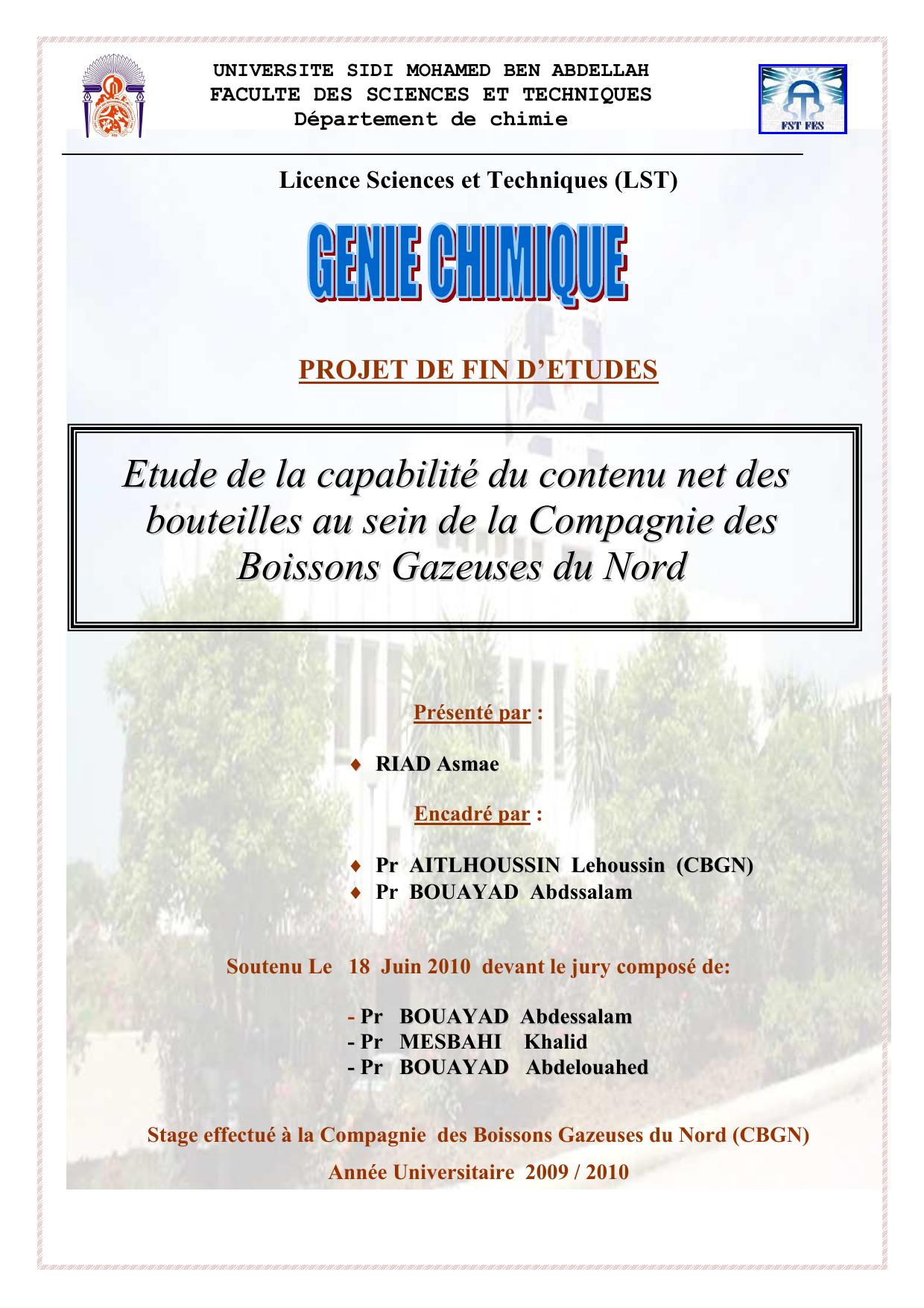 Etude de la capabilité du contenu net des bouteilles au sein de la Compagnie des Boissons Gazeuses du Nord