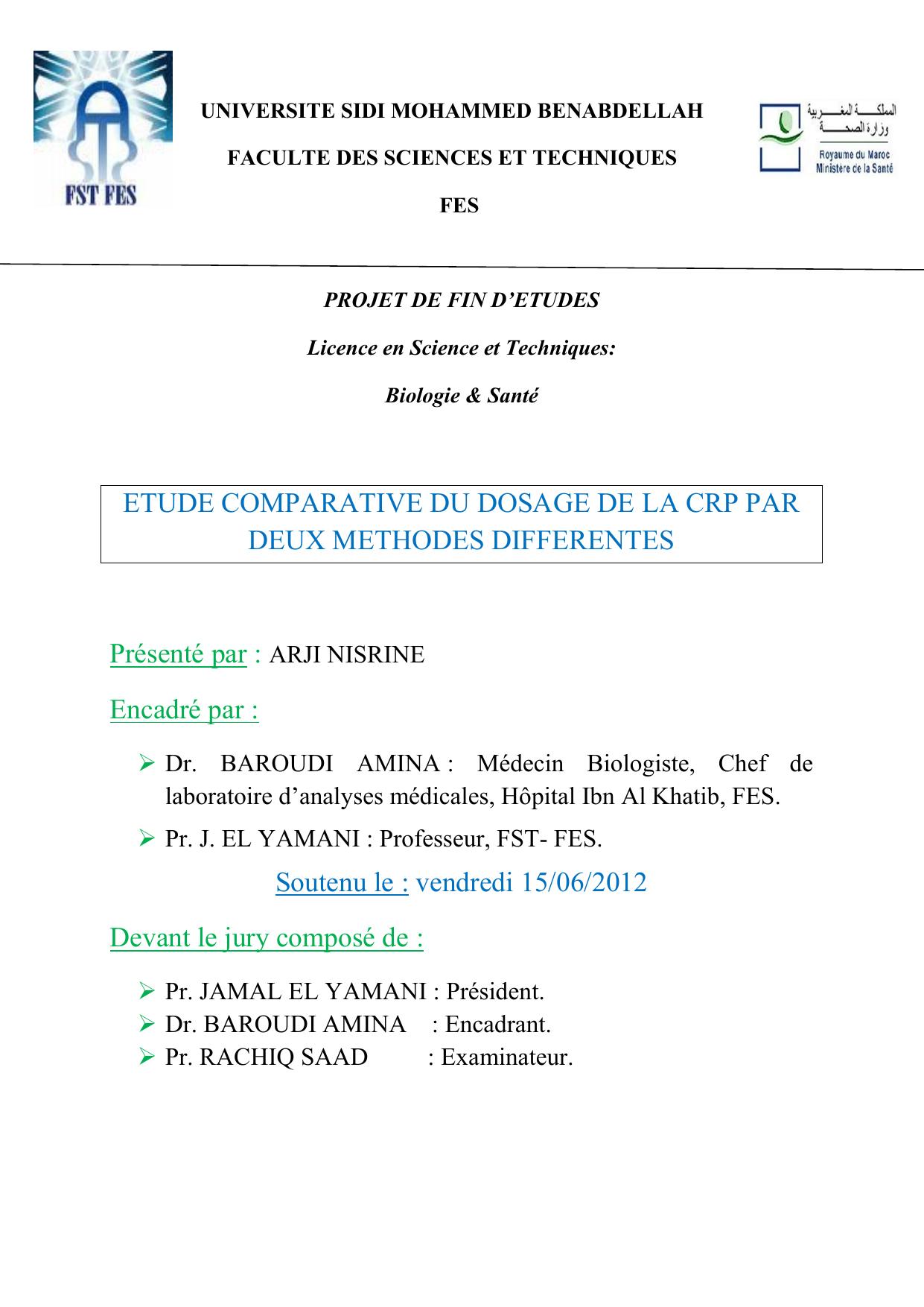 ETUDE COMPARATIVE DU DOSAGE DE LA CRP PAR DEUX METHODES DIFFERENTES