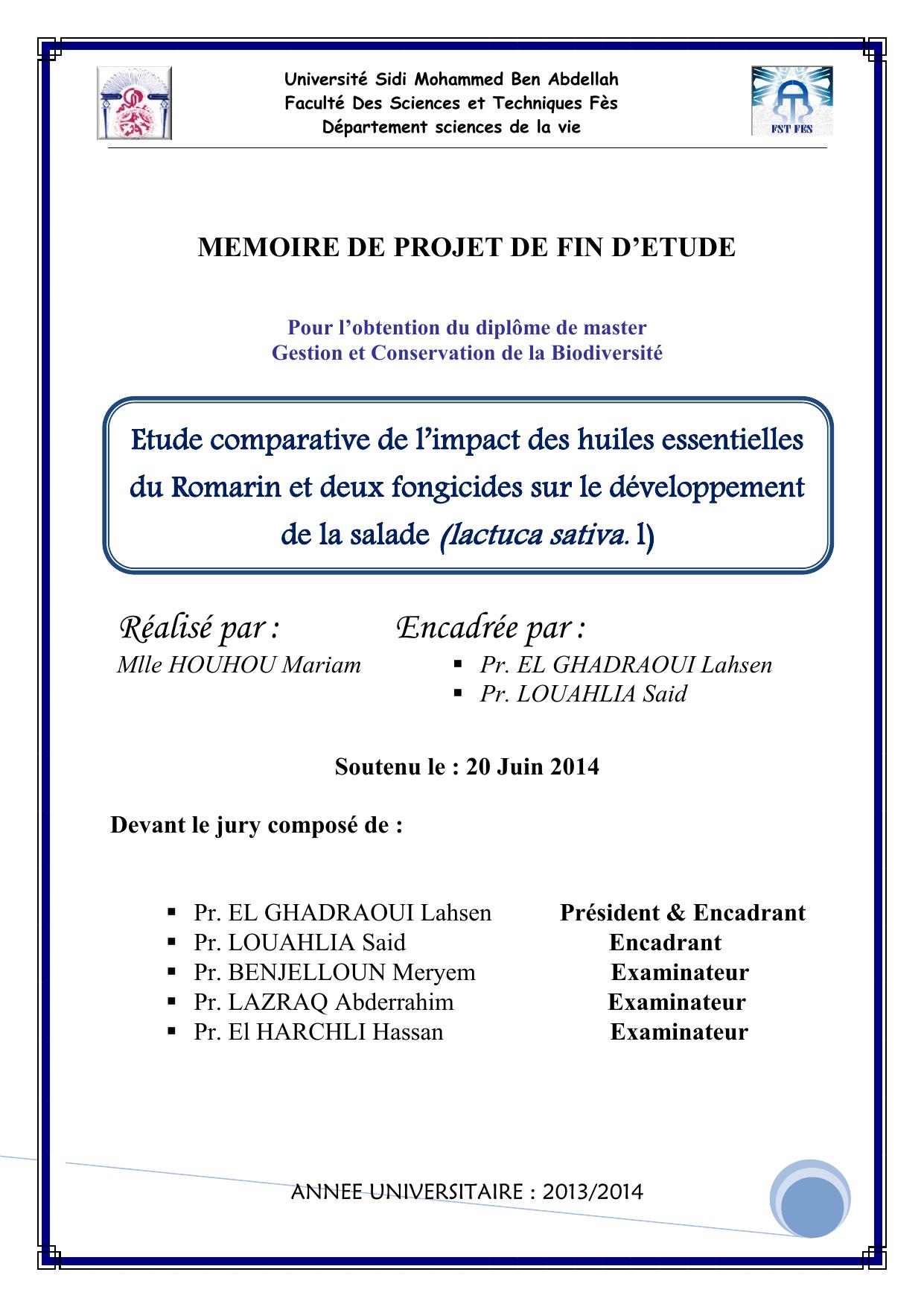 Etude comparative de l’impact des huiles essentielles du Romarin et deux fongicides sur le développement de la salade (lactuca sativa. l)